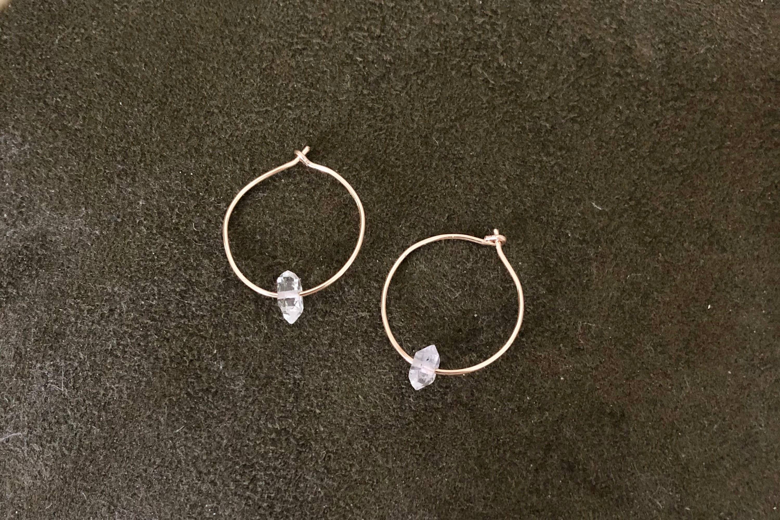 Raw Herkimer Diamond Hoop: 14k Gold