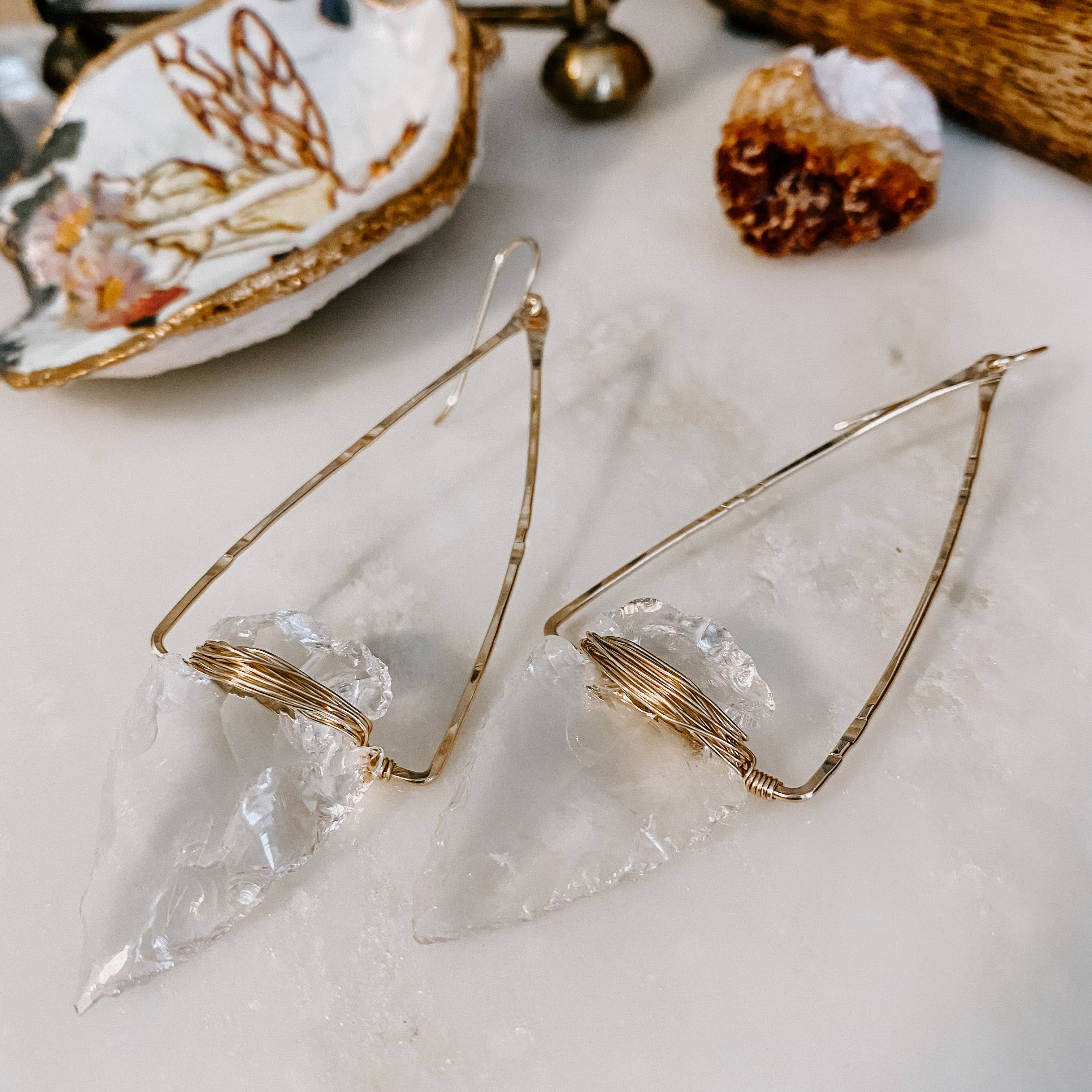 Nala Quartz Crystal Arrowhead Earrings: Sterling Silver