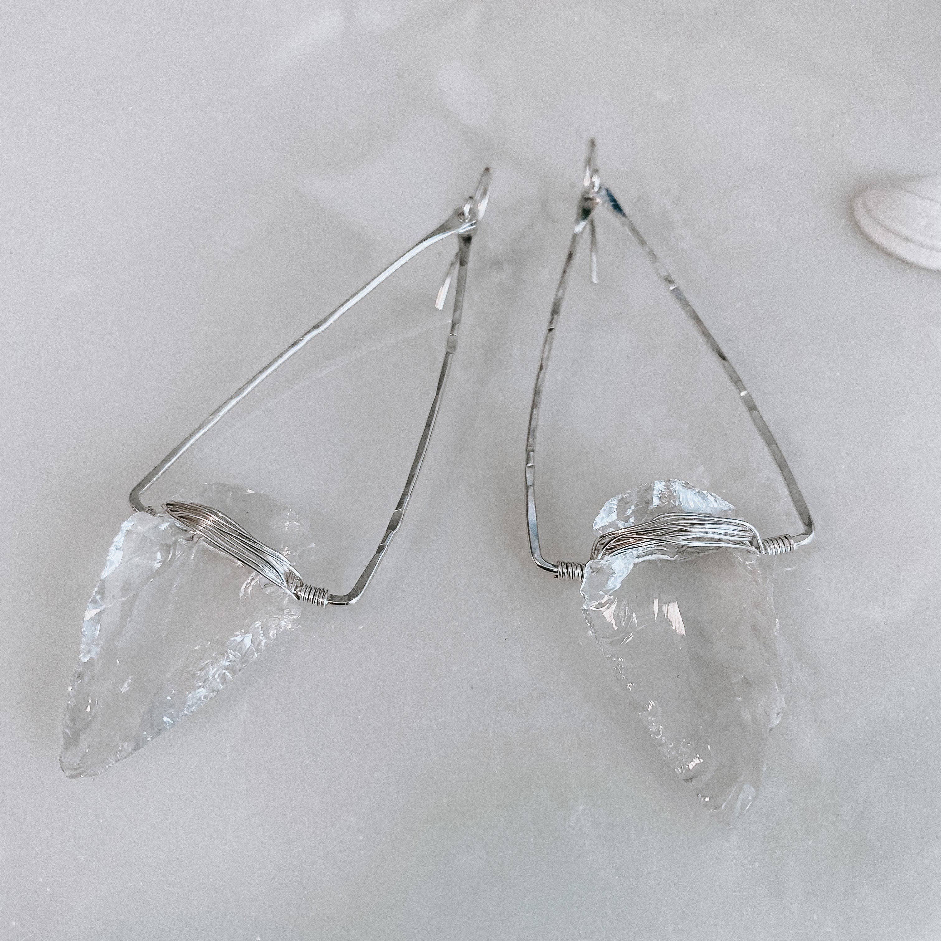 Nala Quartz Crystal Arrowhead Earrings: Sterling Silver
