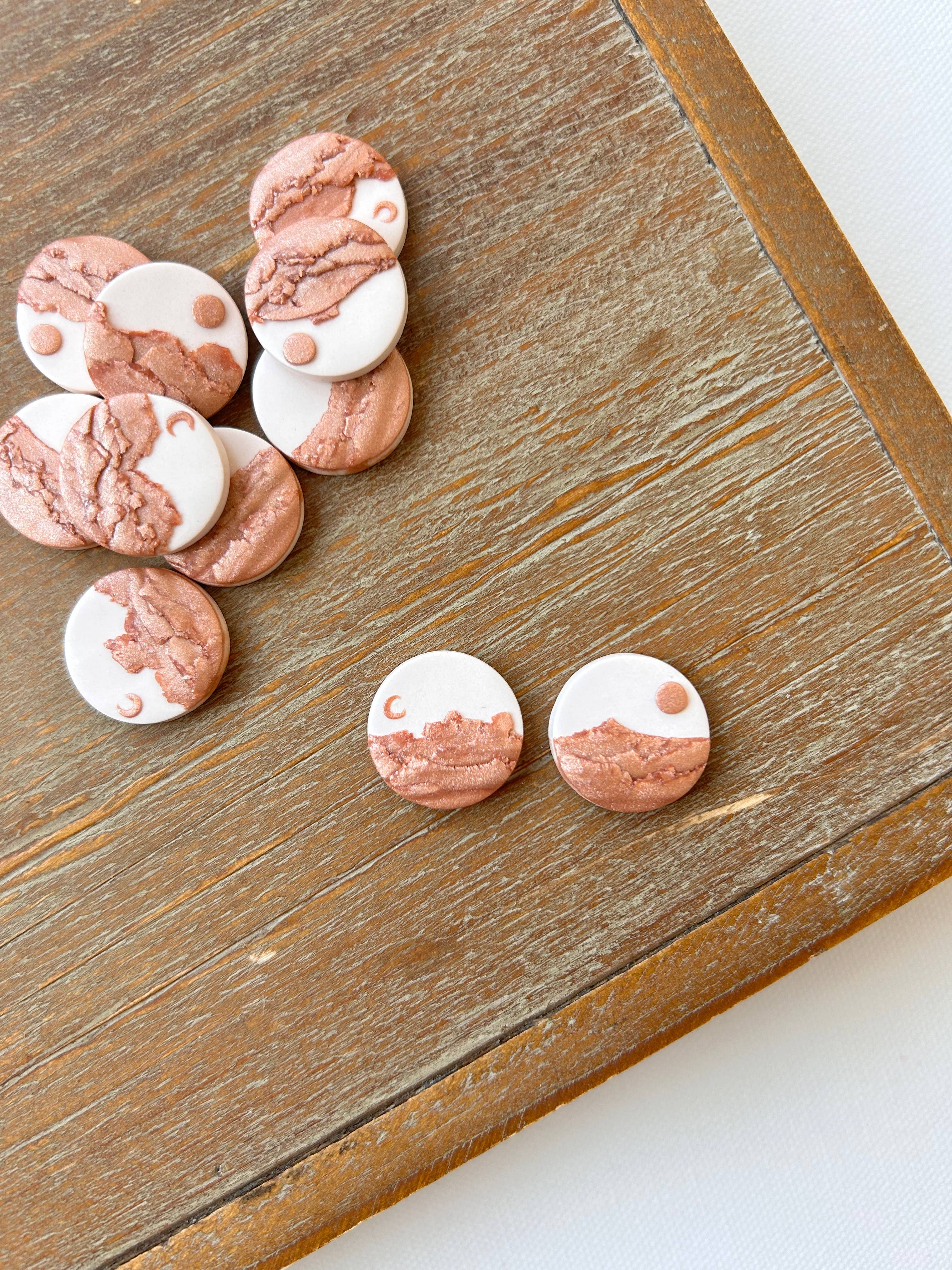 Copper Clay Landscape Earrings, Sun Moon Clay Earrings
