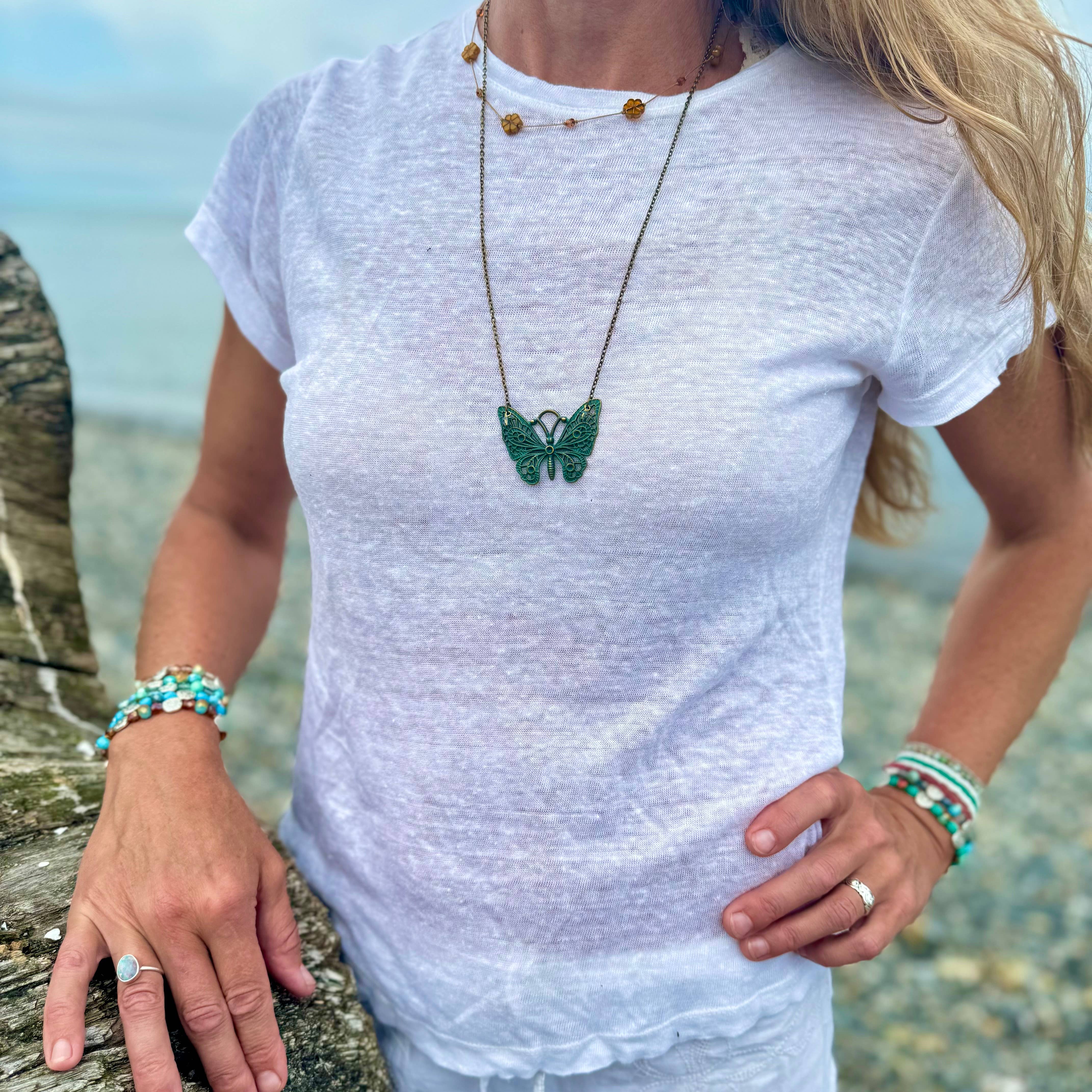 Nouveau Brass Necklace - 24" Butterfly