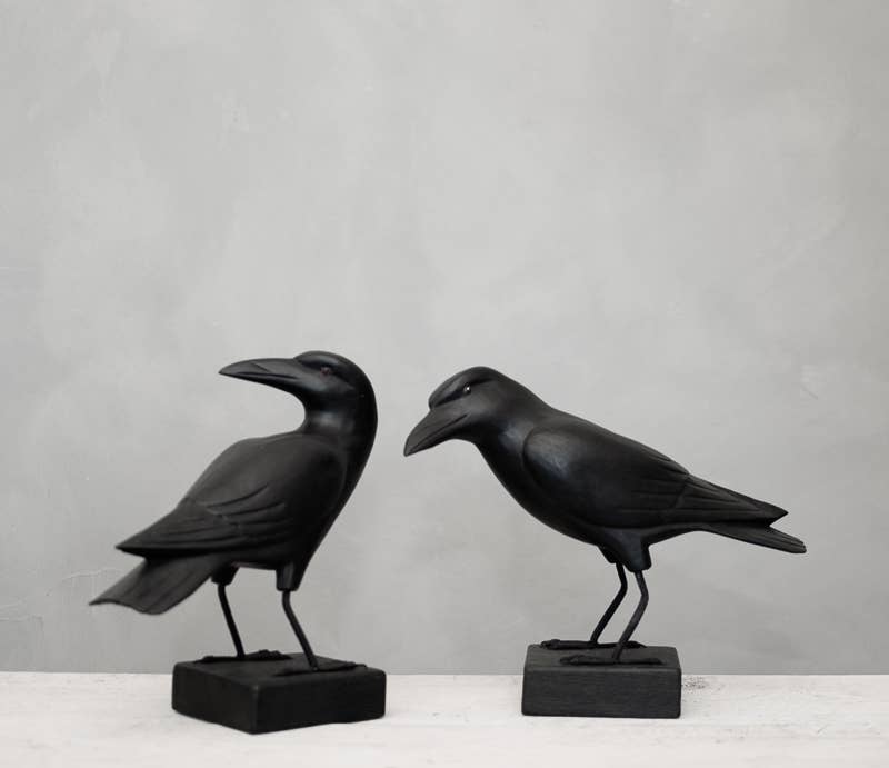 Crow | Hand Carved Wooden Sculpture | 9"H