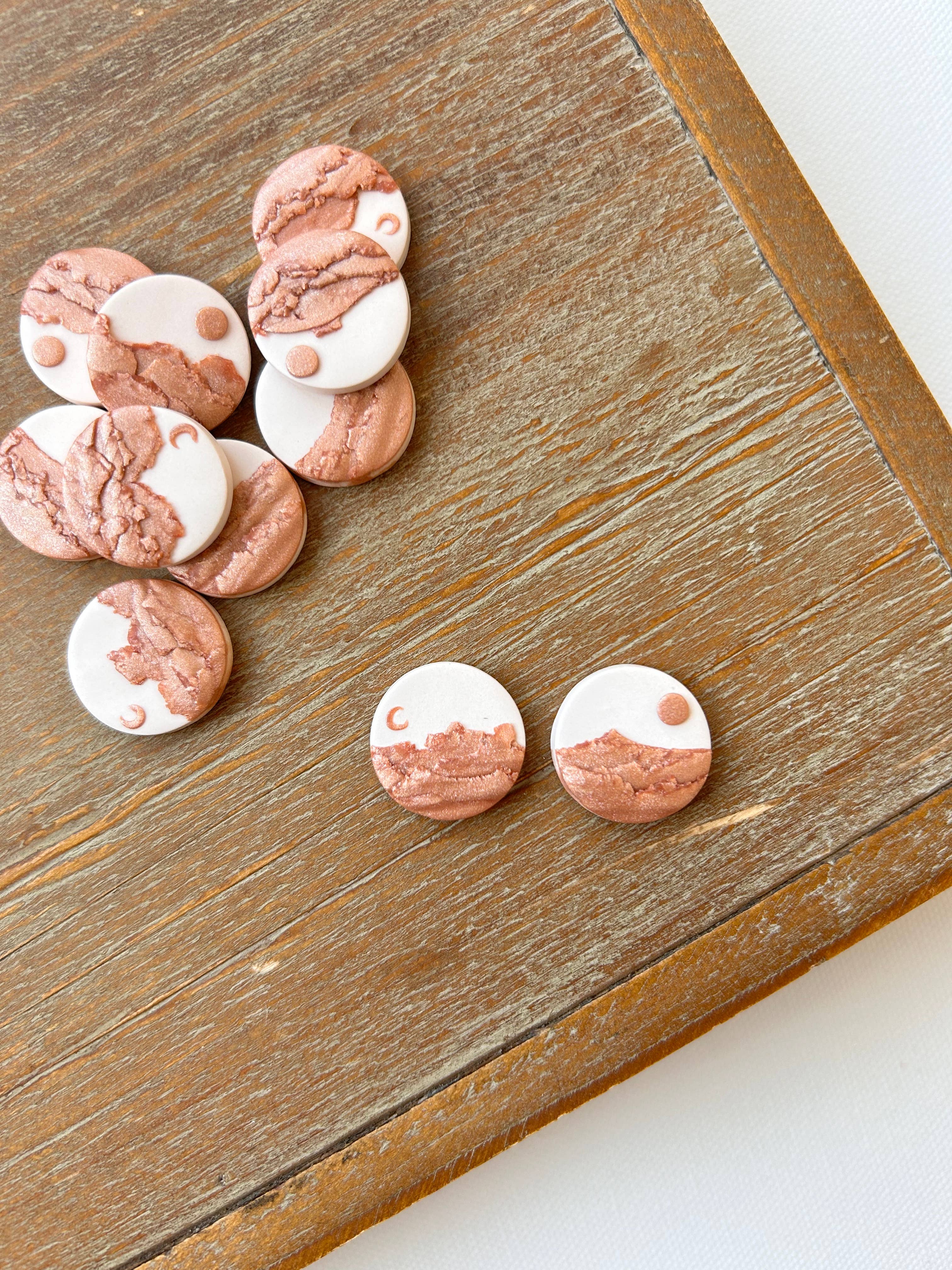 Copper Clay Landscape Earrings, Sun Moon Clay Earrings