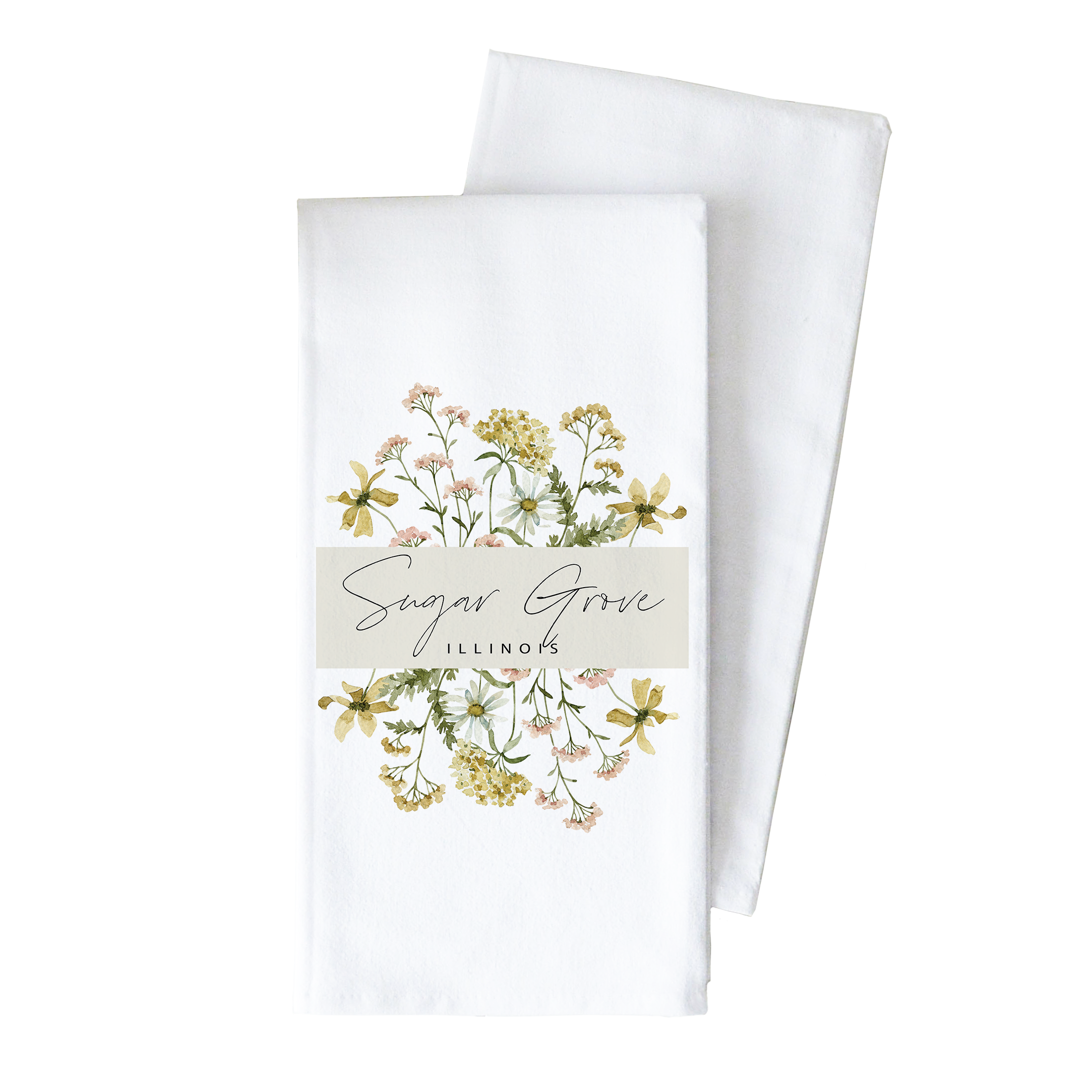 Custom Wildflower City State Tea Towel: White