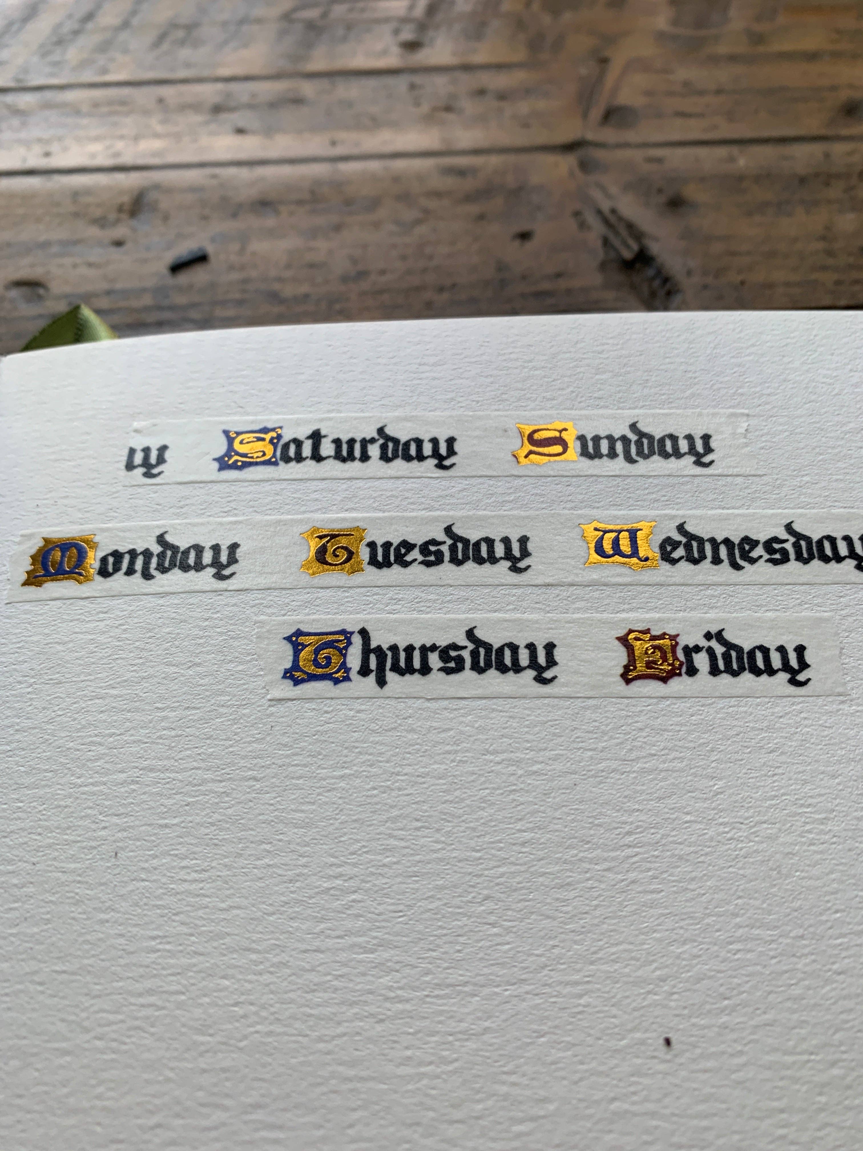 Days of the week 10mm medieval inspired washi tape