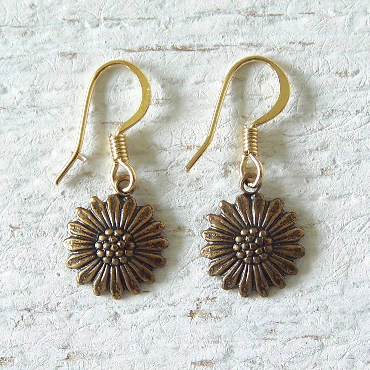 Brass Sunflower Earrings: Patina