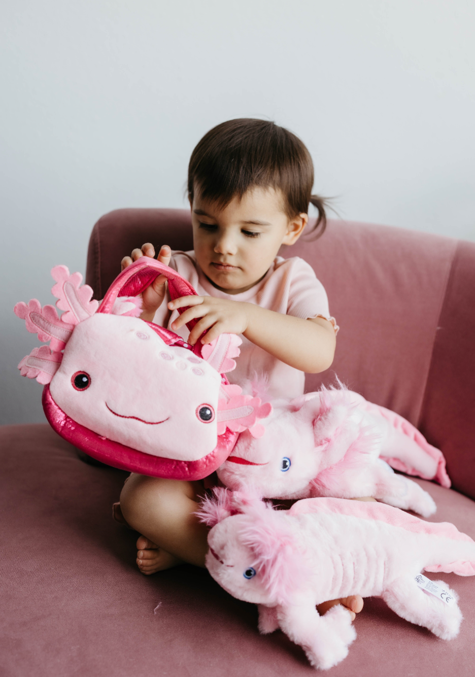 Pink Plush Animal Set with Purse - Axolotl