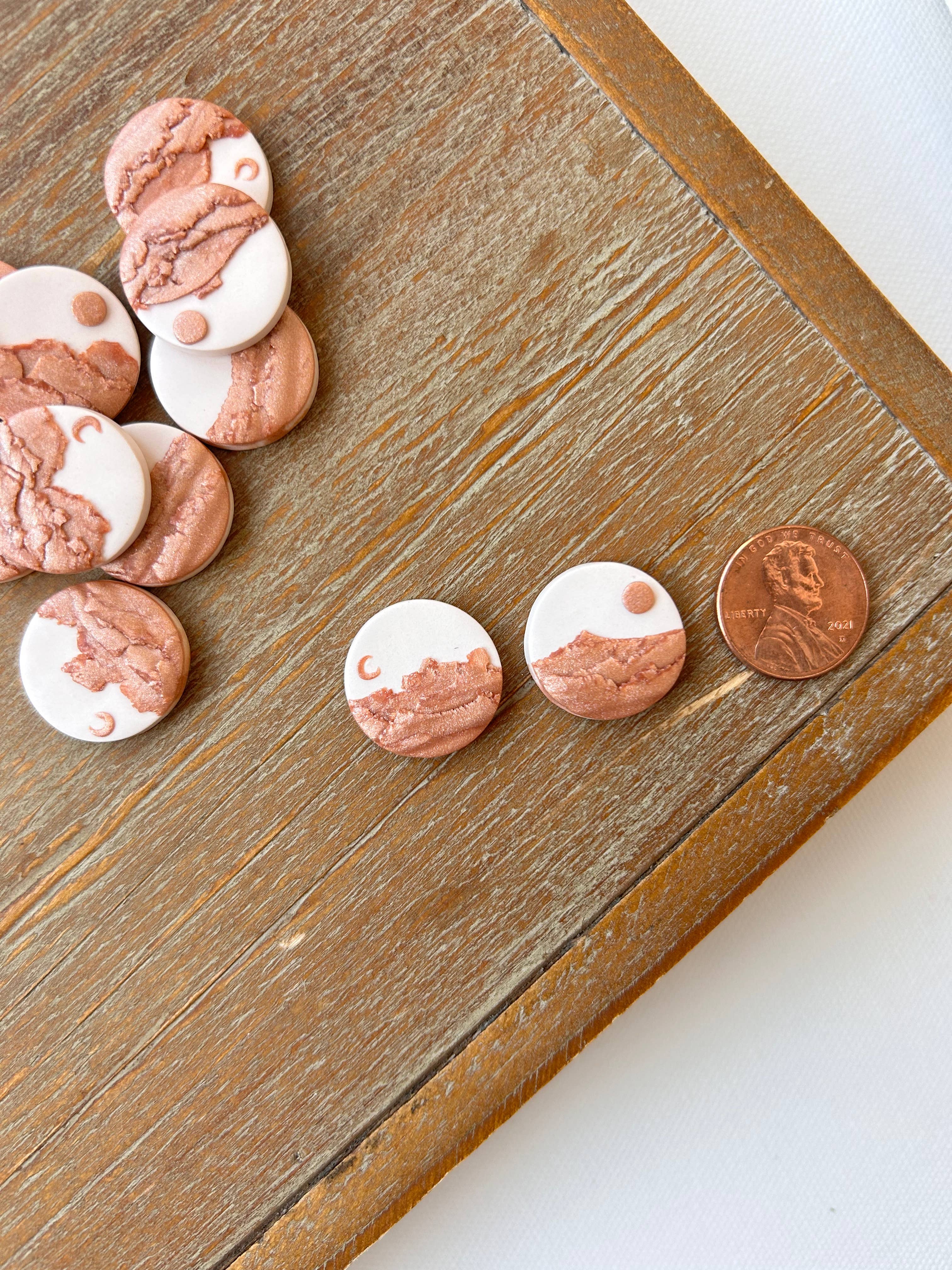Copper Clay Landscape Earrings, Sun Moon Clay Earrings