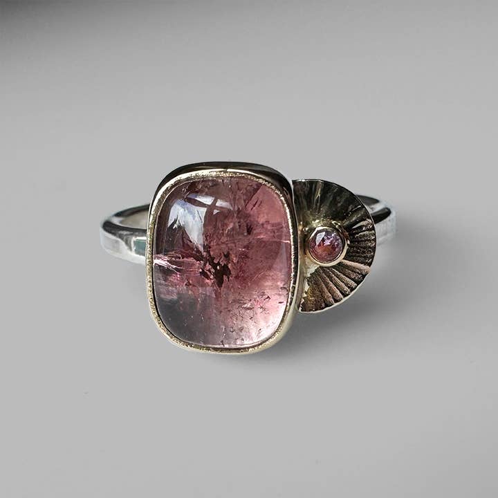 Minimal Handmade Pink Tourmaline Guppy Ring