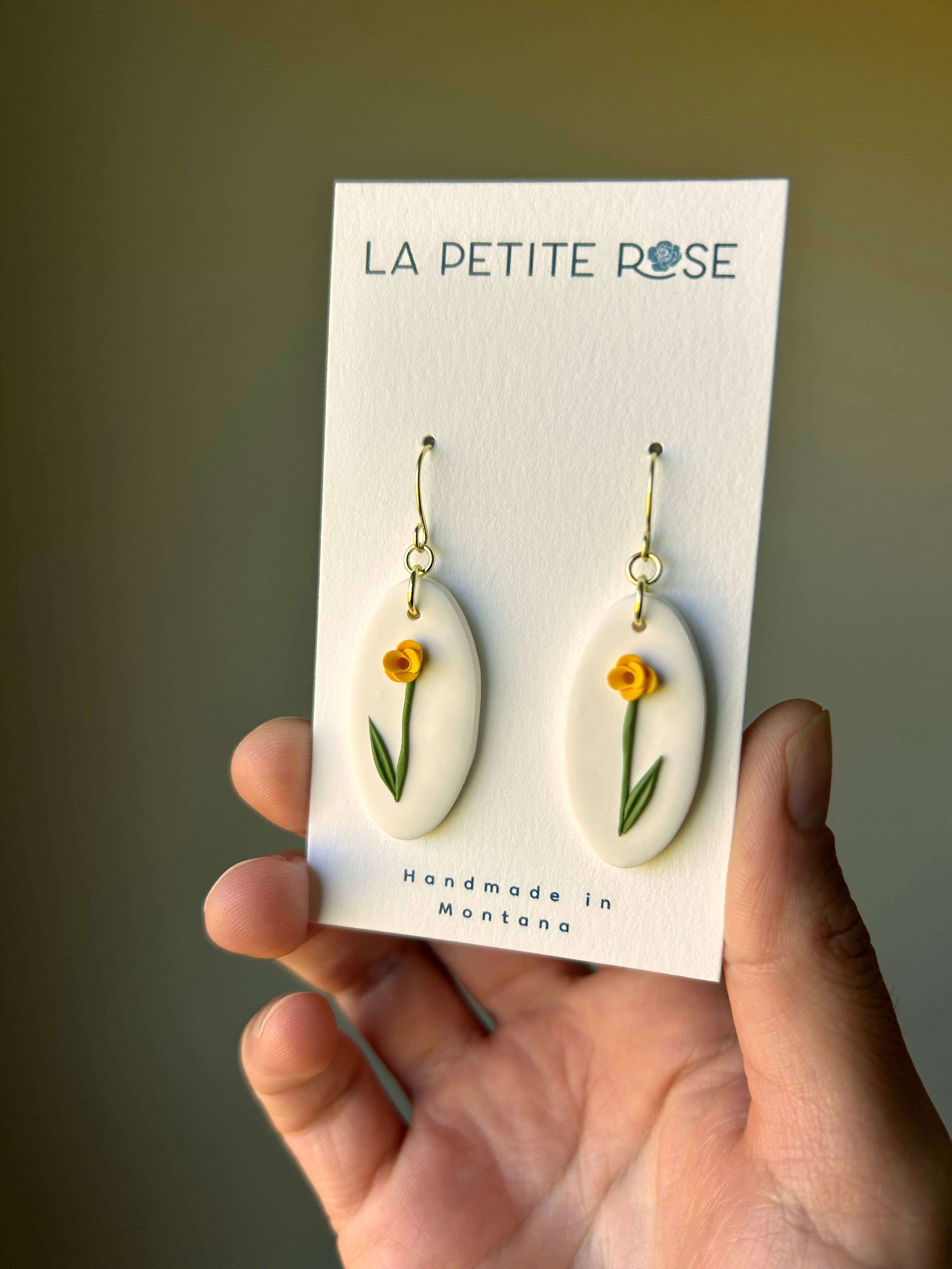 Flower Fish Hook Earrings, Yellow Floral Dangles