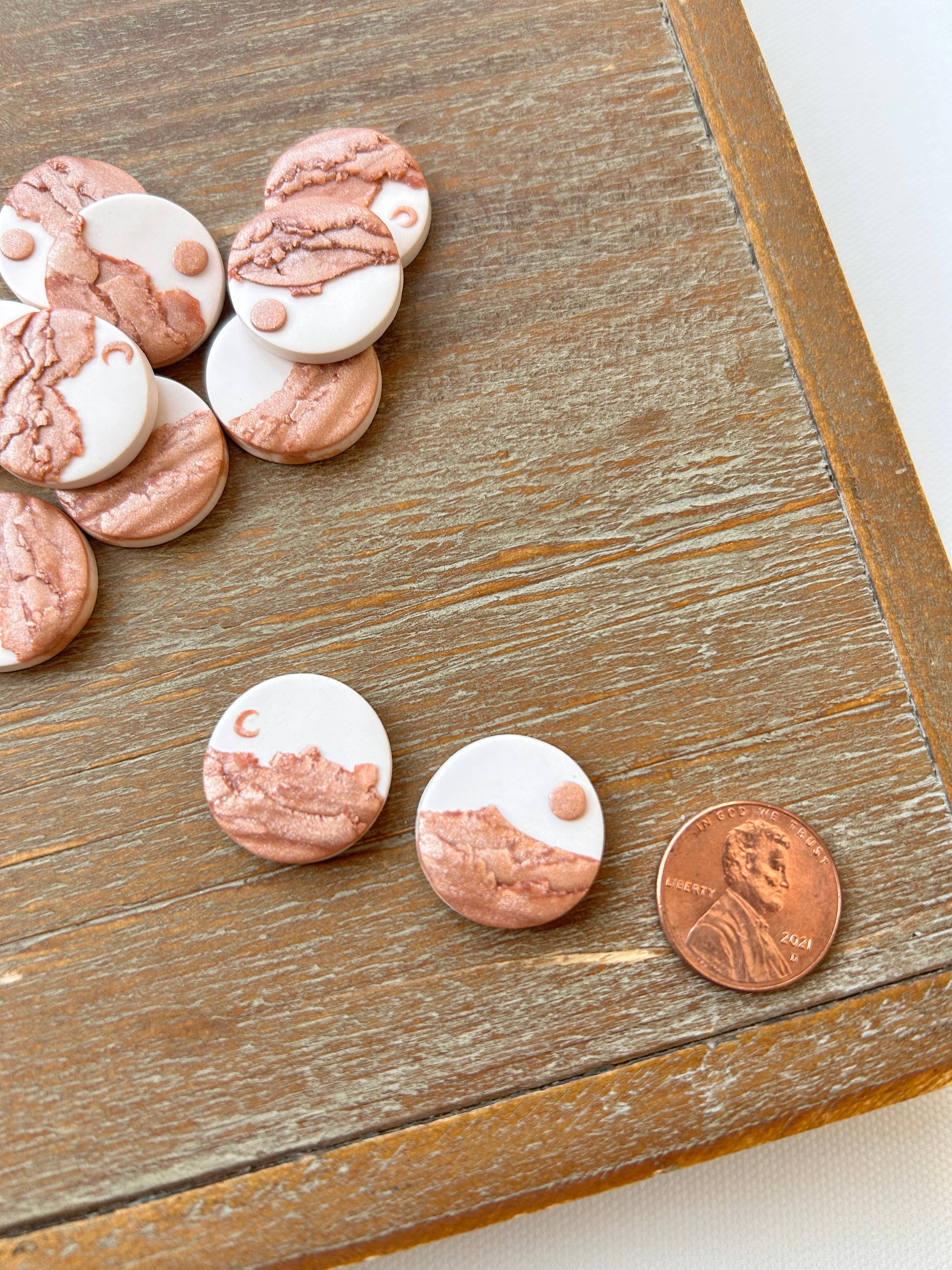 Copper Clay Landscape Earrings, Sun Moon Clay Earrings
