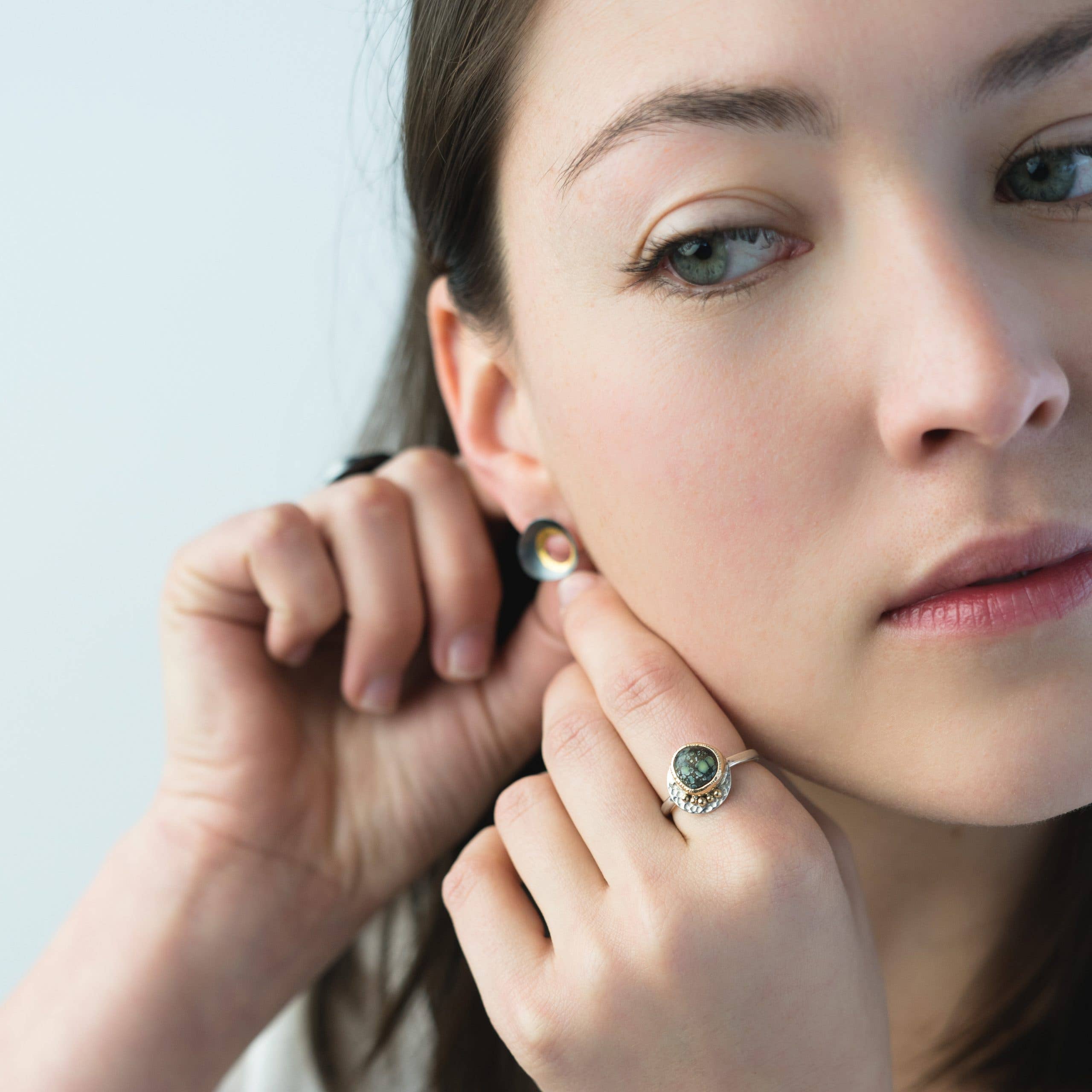 Contemporary oxidized silver and gold Celestial Studs
