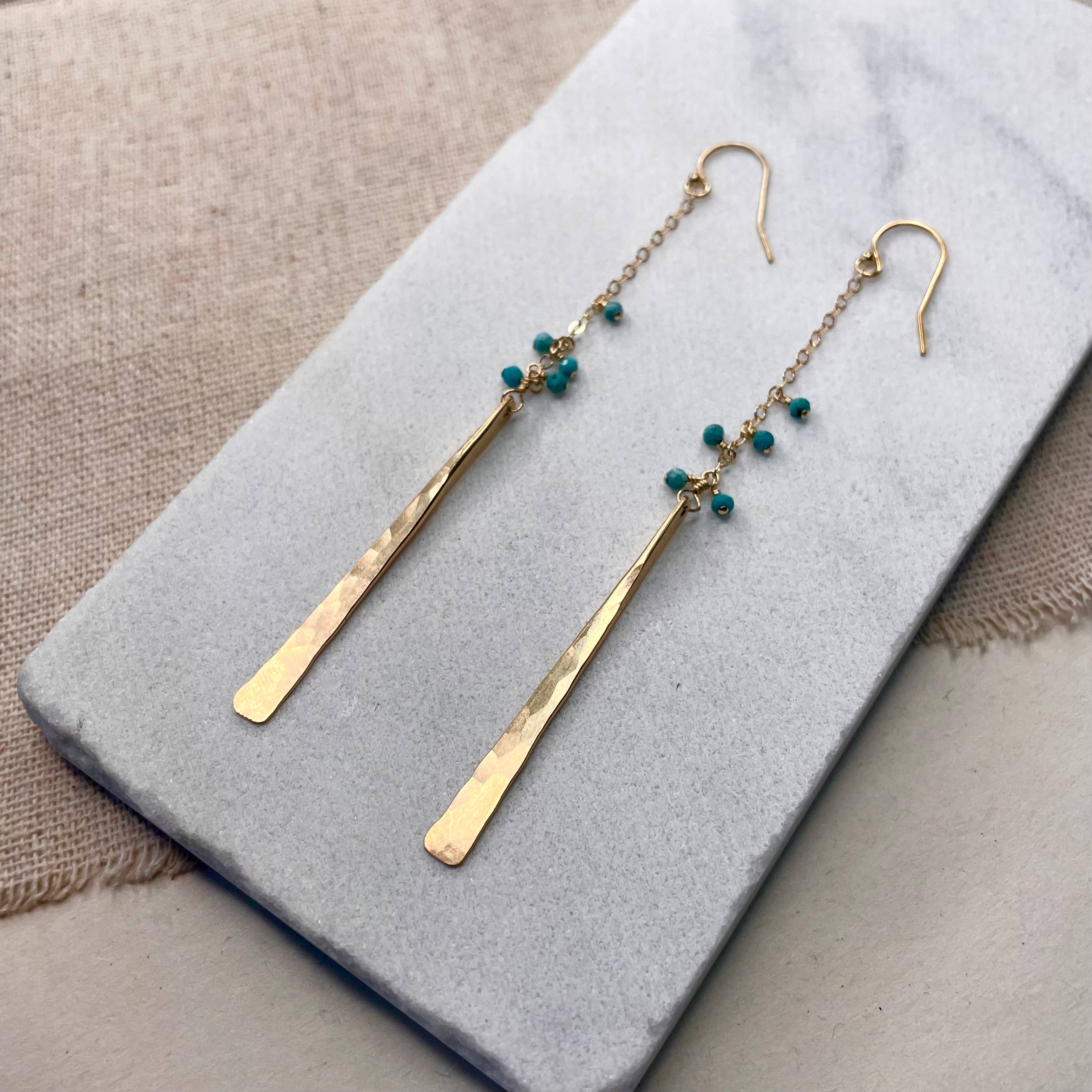 Hammered Stick Beaded Earrings: Gold Filled / Onyx