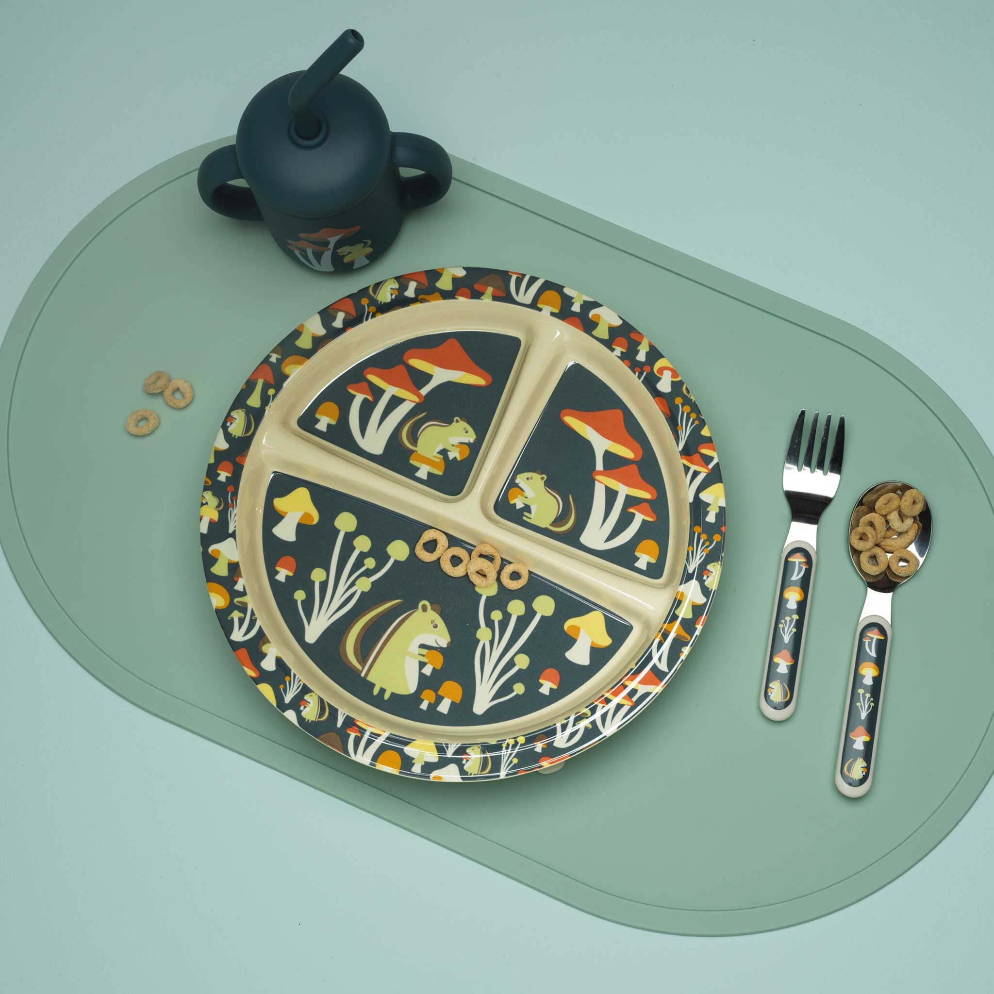 Divided Suction Plate | Mostly Mushrooms