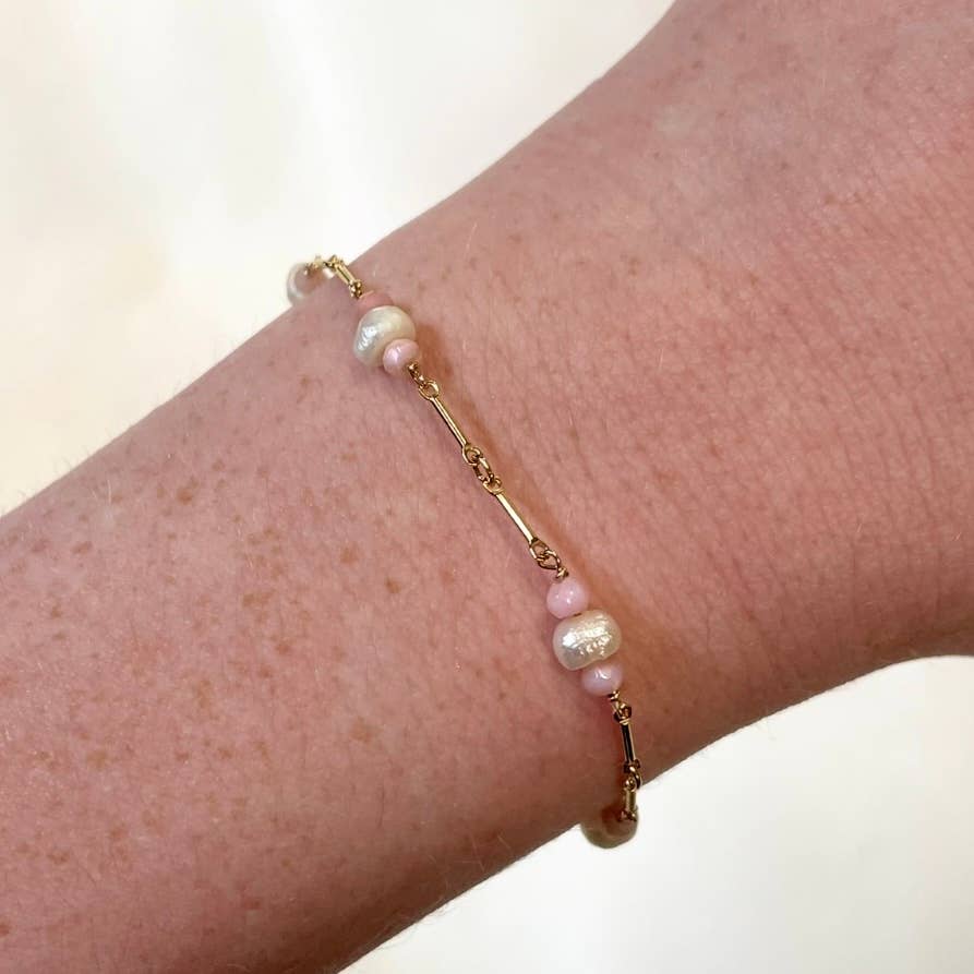 Bar and Pink Opal Bracelet: Gold Filled