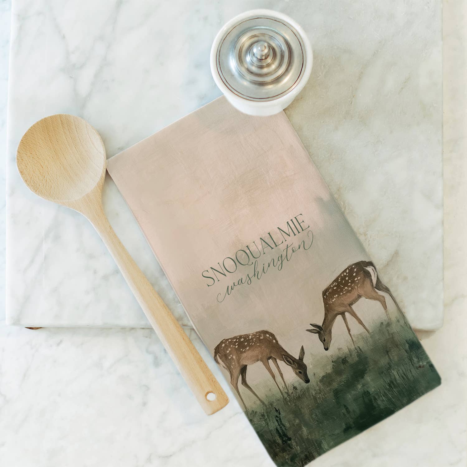 Custom Field of Deer Tea Towel: White