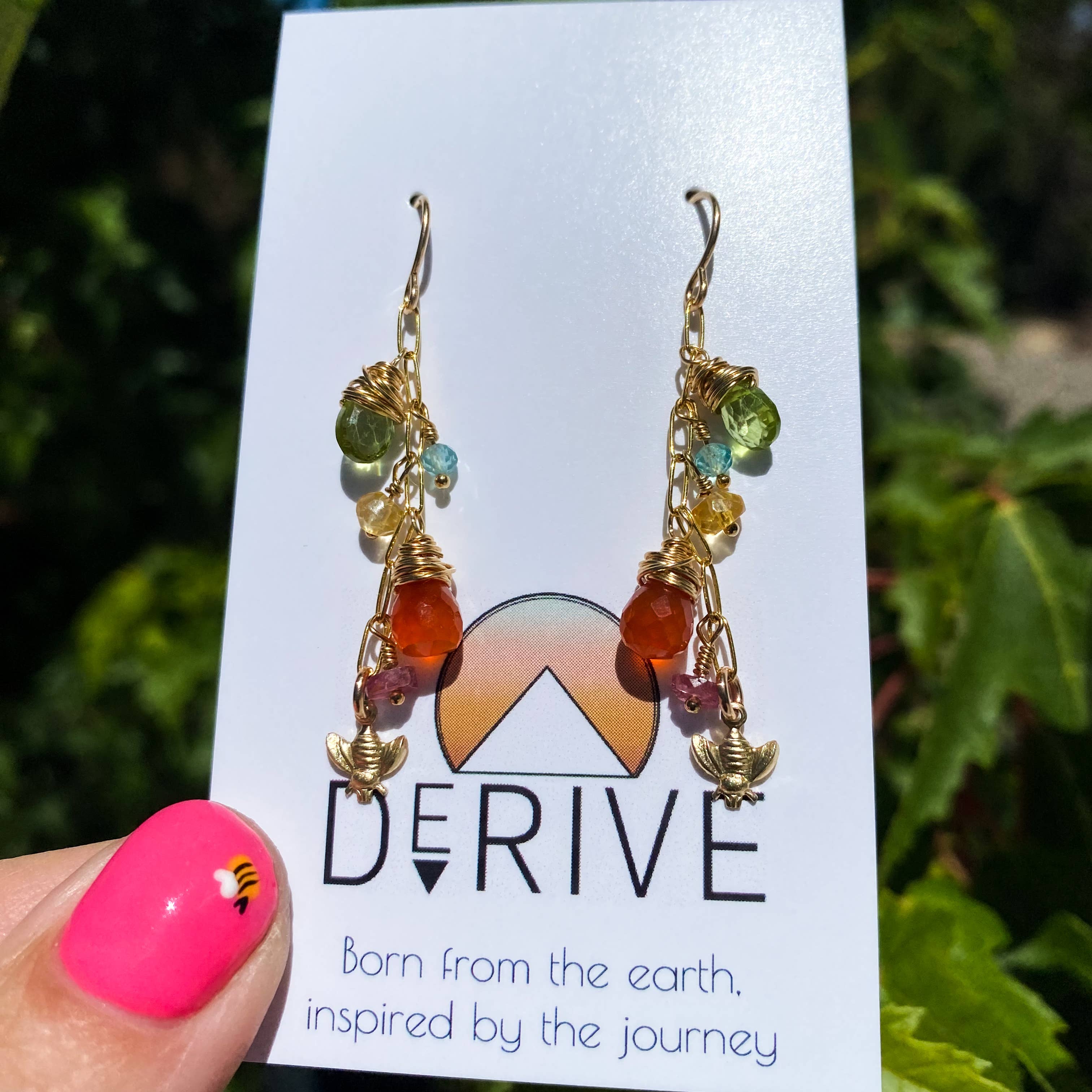 Wildflower Earrings with bee charm and mixed gemstones