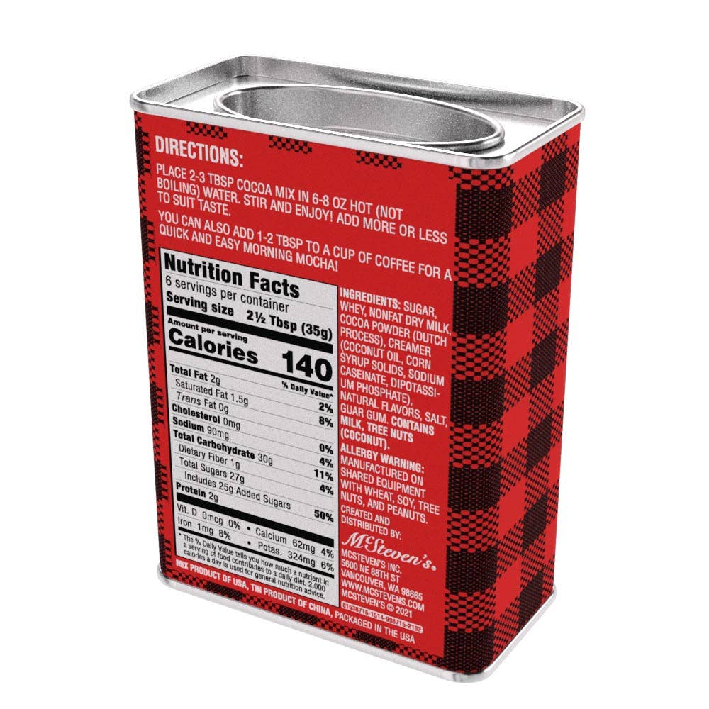 Season's Greetings Red Plaid Chocolate Hot Cocoa (8oz Tins)