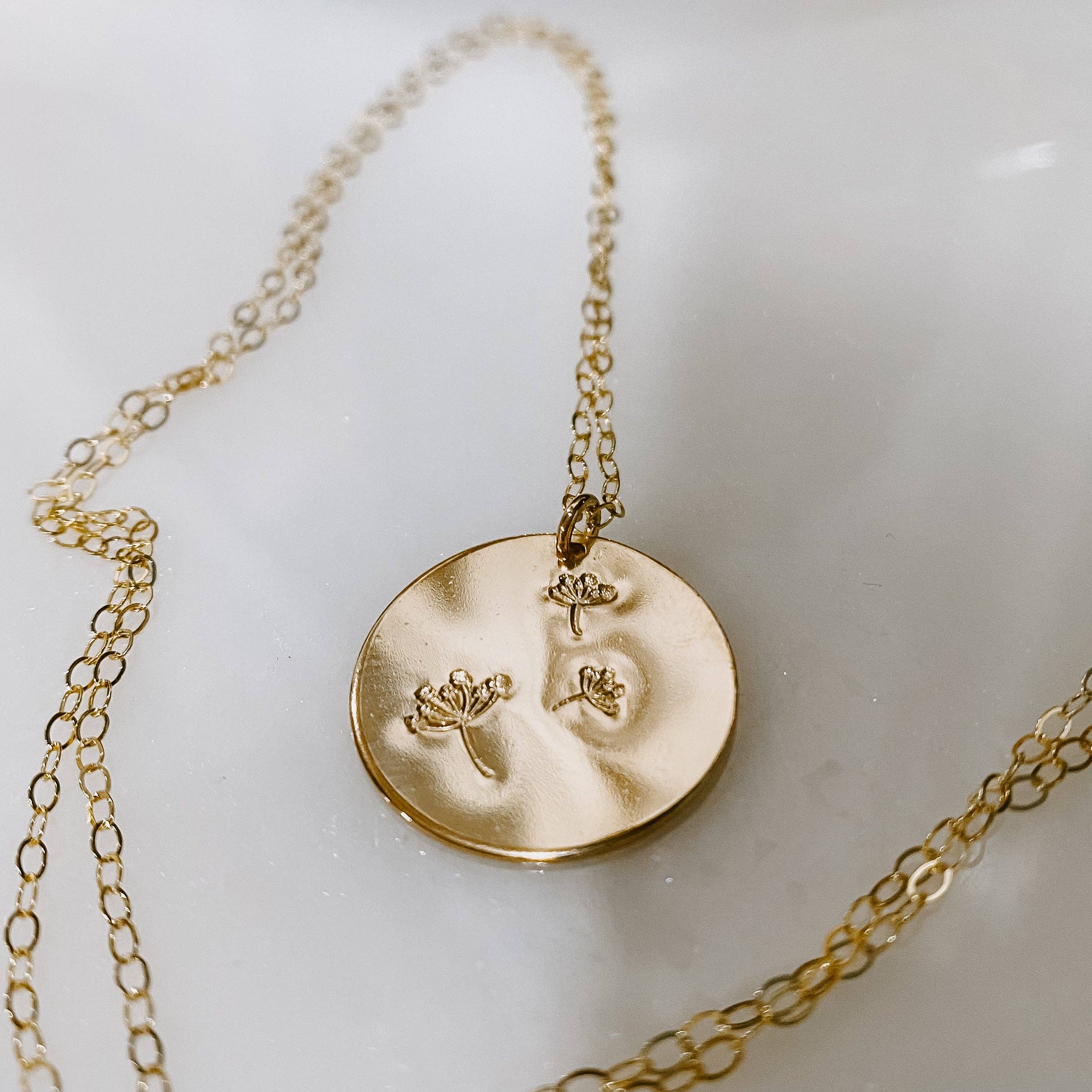Hand Stamped Wish Coin Necklace: 14k Gold Fill / Smooth Edges / 20"