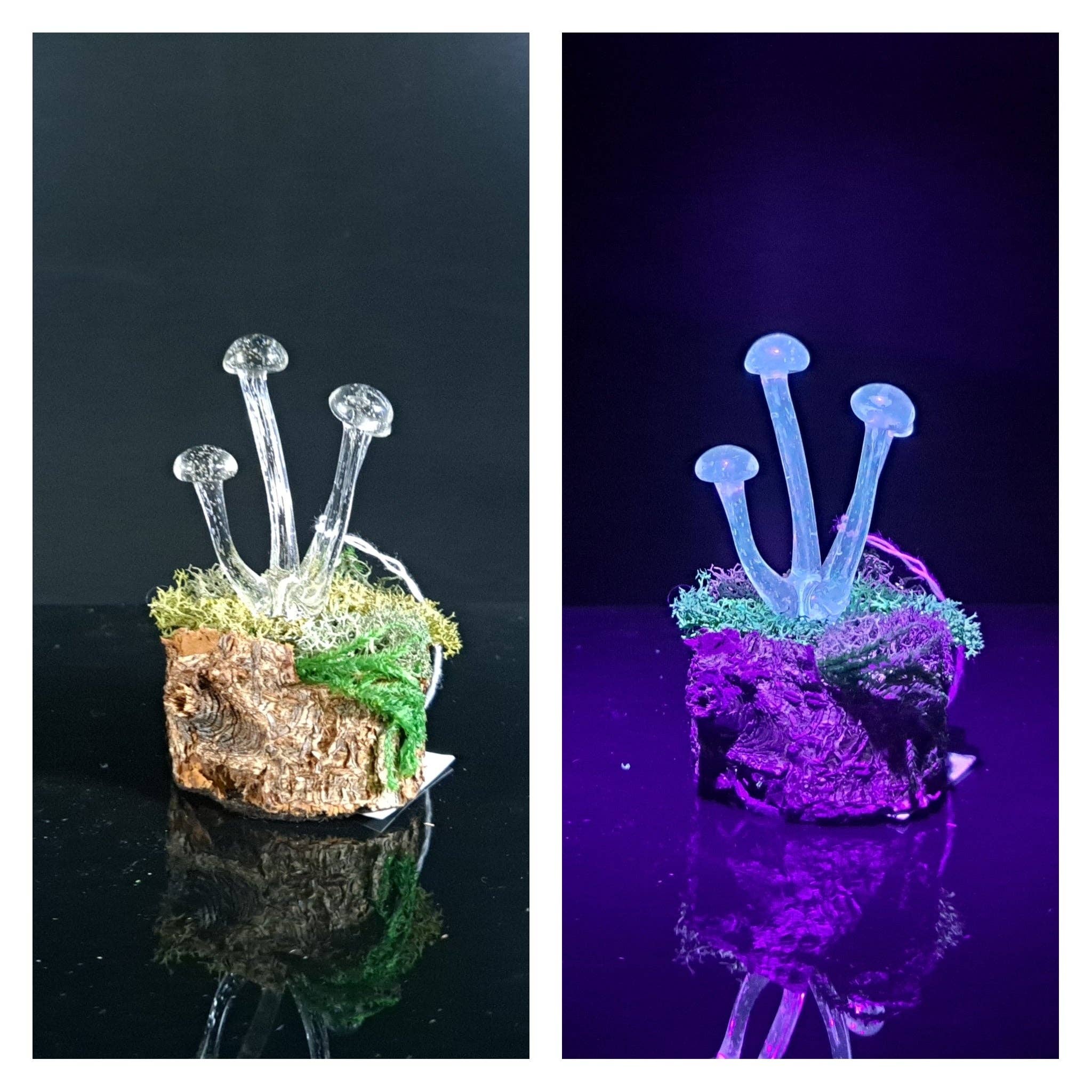 Mushroom Sculpture, UV Black Light, Made to Order: Atomic stardust