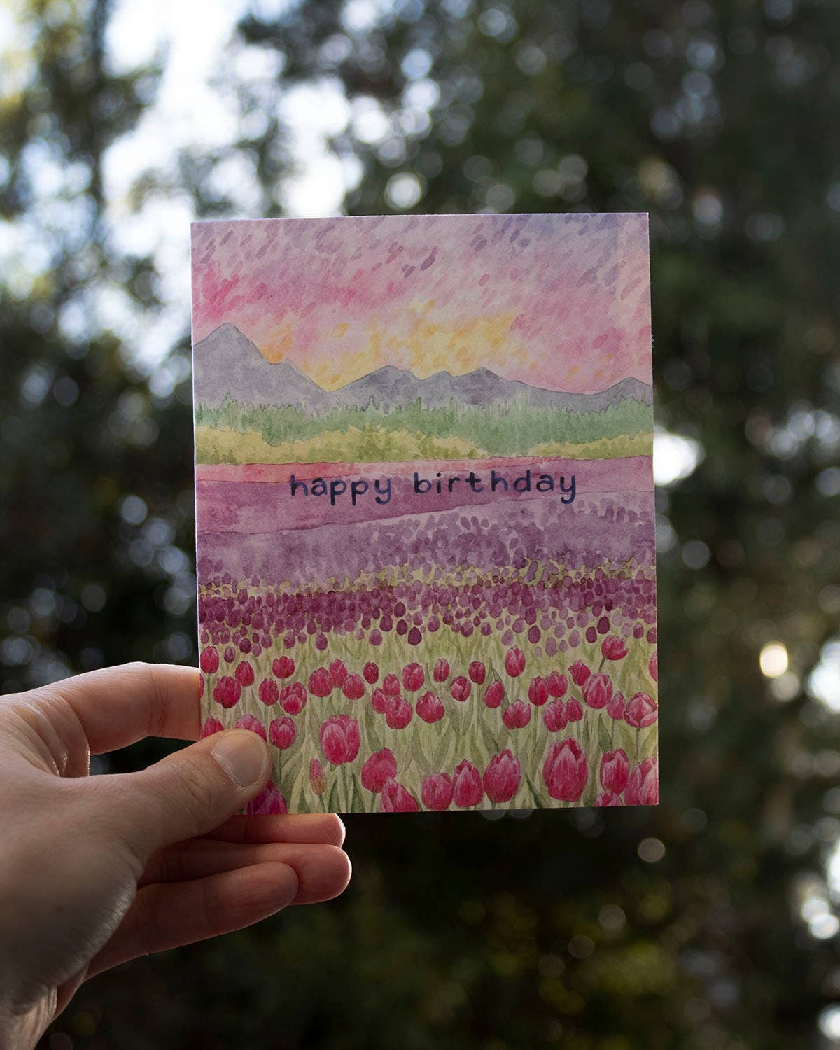 Tulips Birthday Card - Spring Gardening Birthday Card