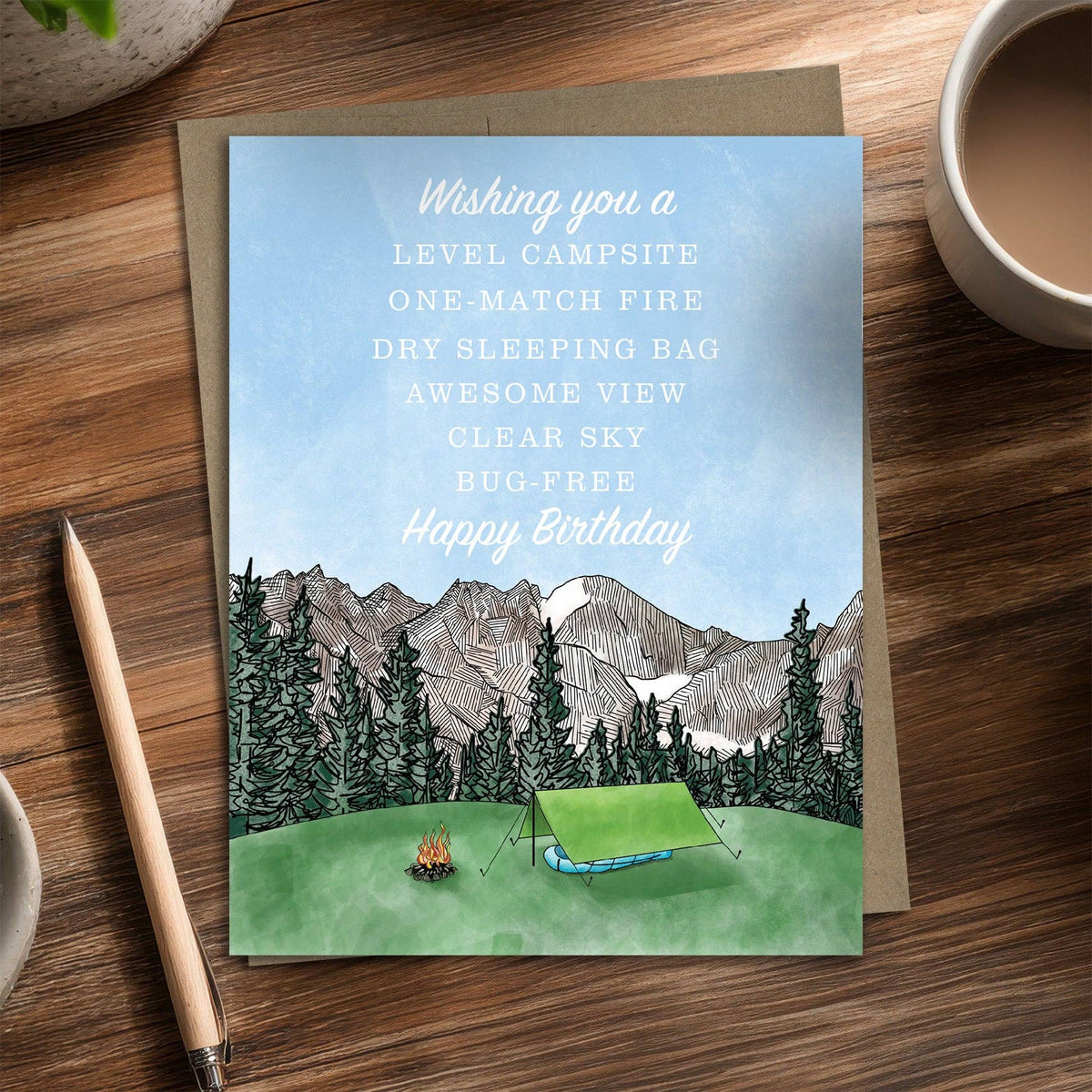 Camping Wish - Recycled Birthday Card for Outdoor Adventurers