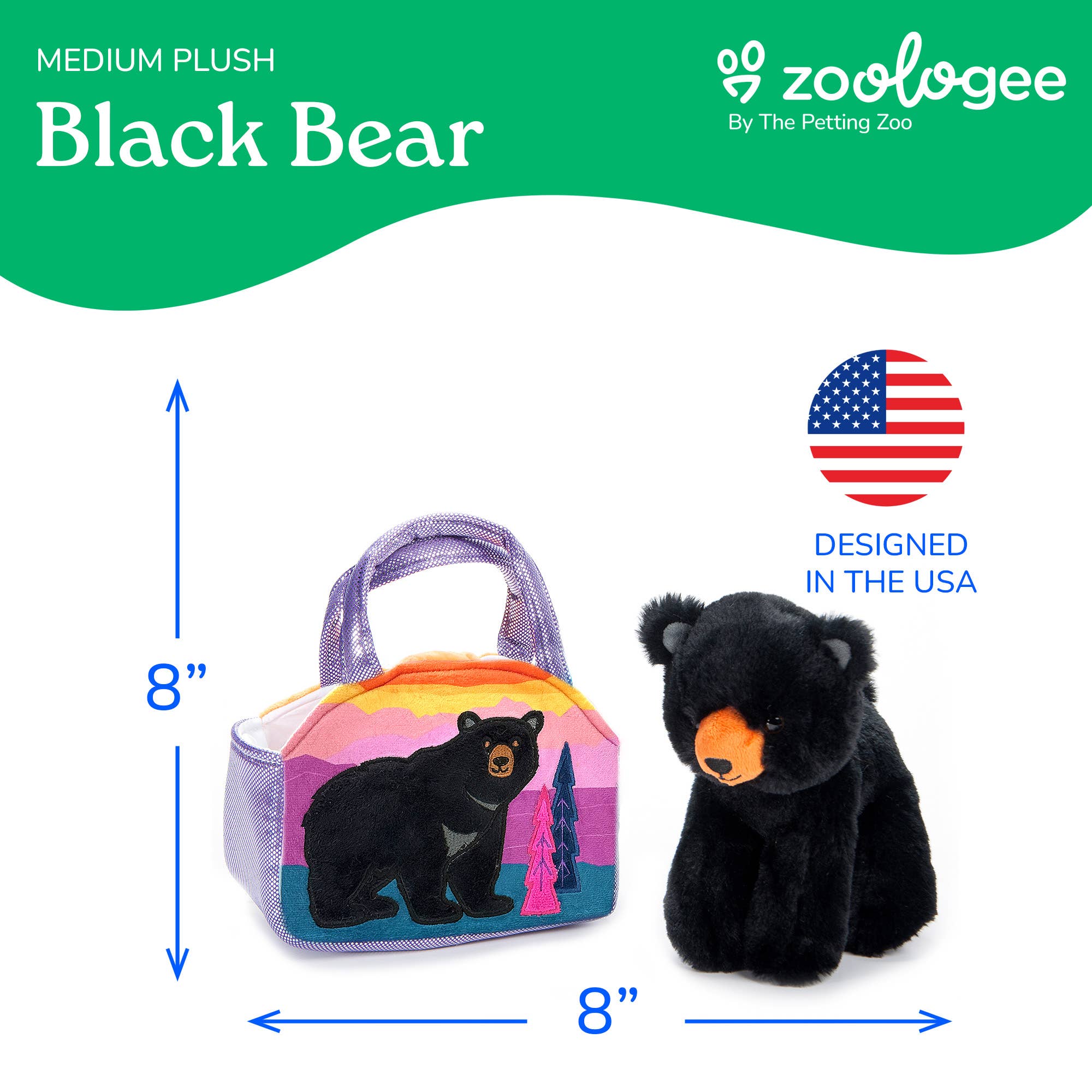 Plush Animal Set with Purse - 9" Black Bear