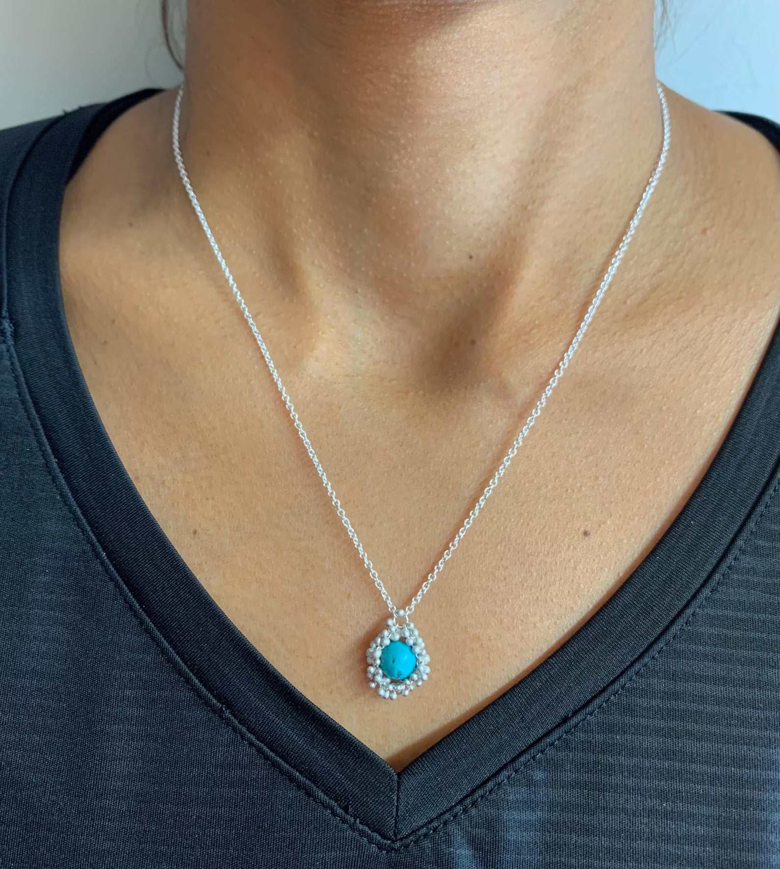 360 Degrees Caviar and Turquoise Necklace 18"