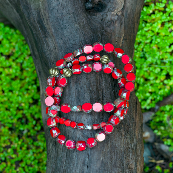 3 Strand Red Bead Bracelets