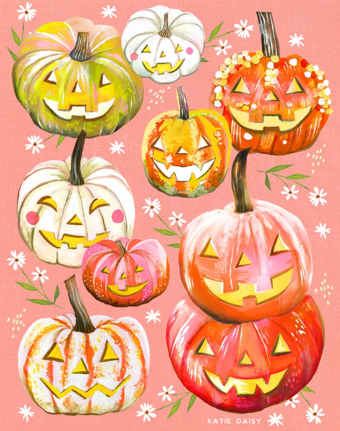 Jack-o-Lanterns Art Print | Fall Wall art | Watercolor Art: 8 x 10
