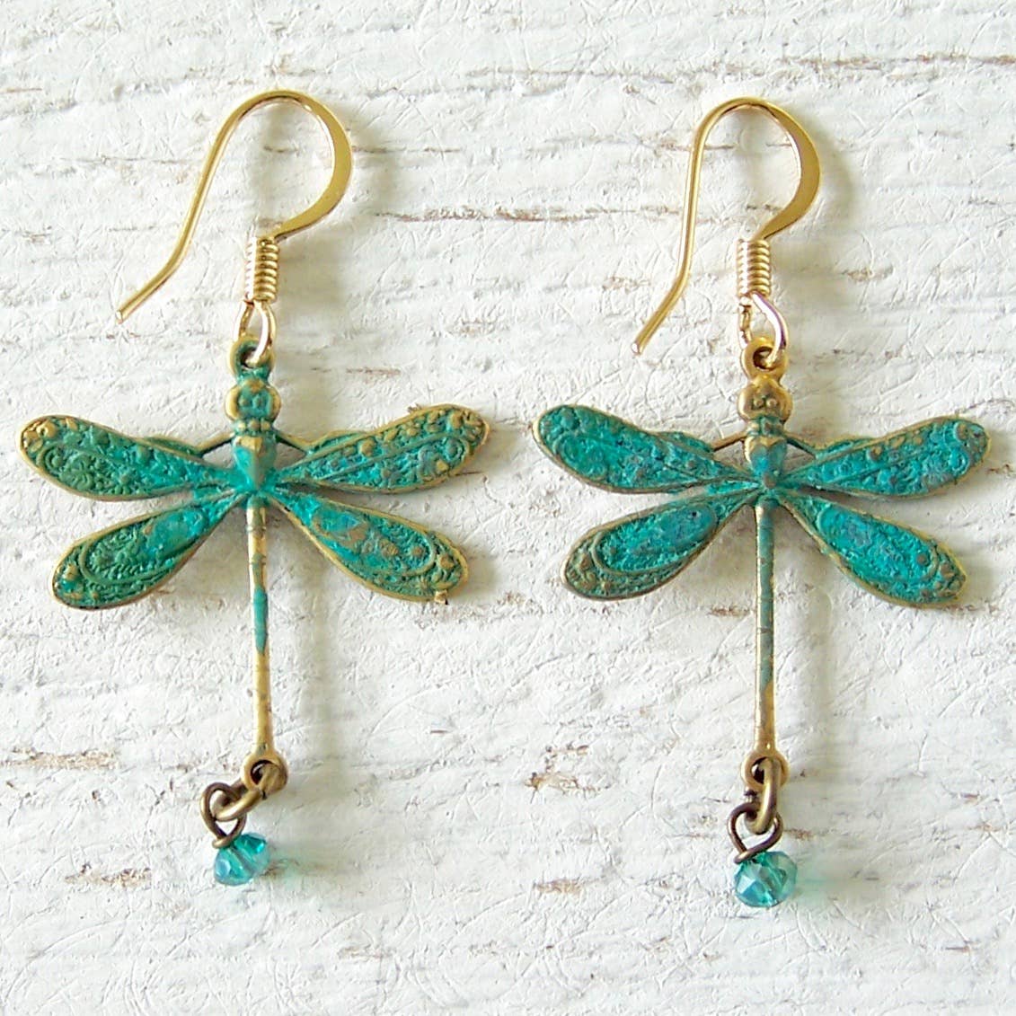 Lucky Dragonfly Brass Earrings: Small Patina