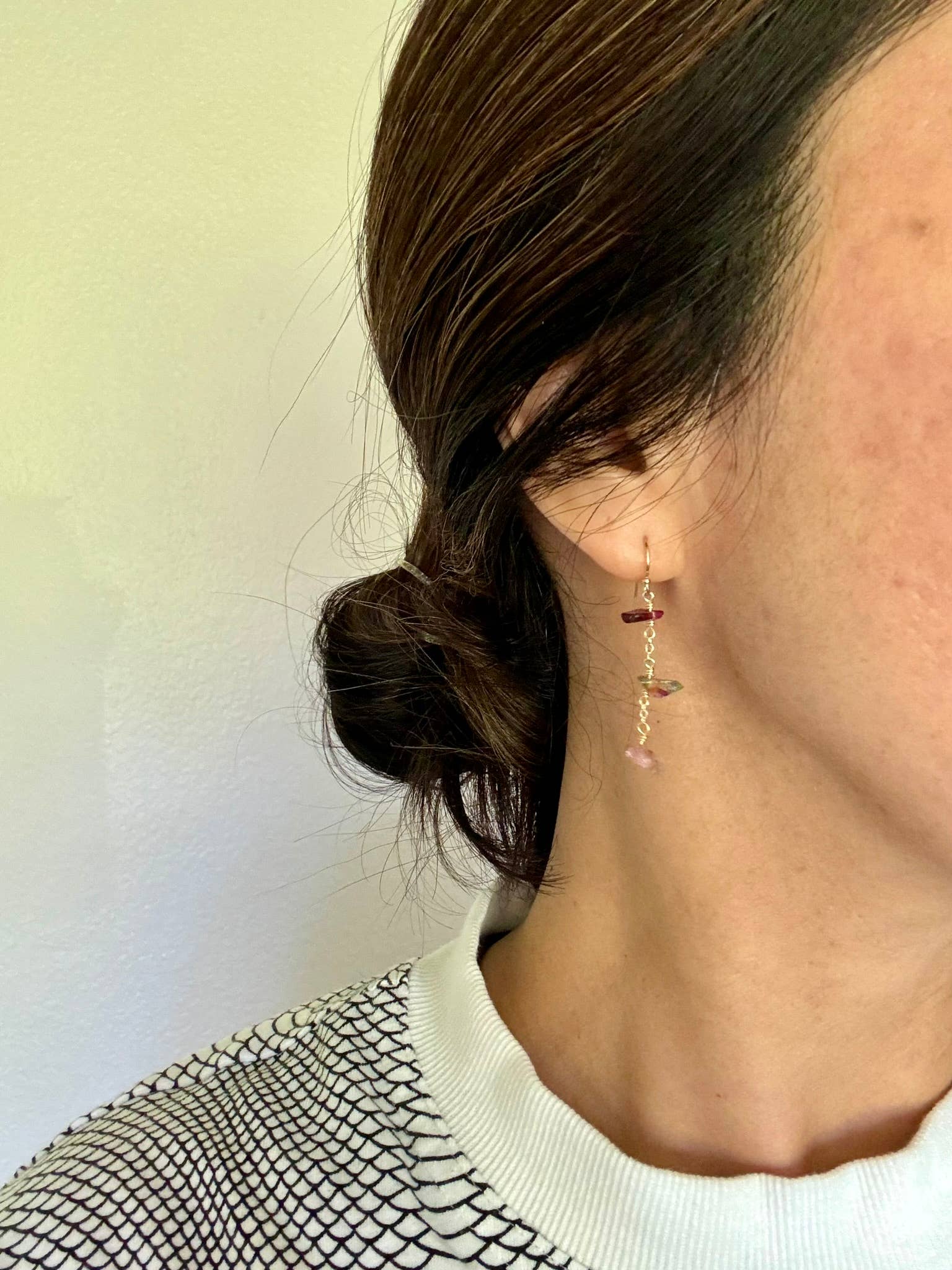 Tourmaline Dangle and Drop / Watermelon Tourmaline Earrings : Sterling Silver