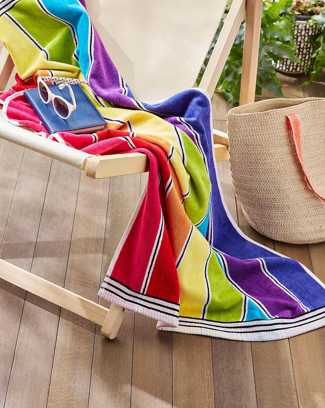 Rainbow Stripe Cotton Beach Towel - Luxury Soft Travel Towel: Multi-Colored
