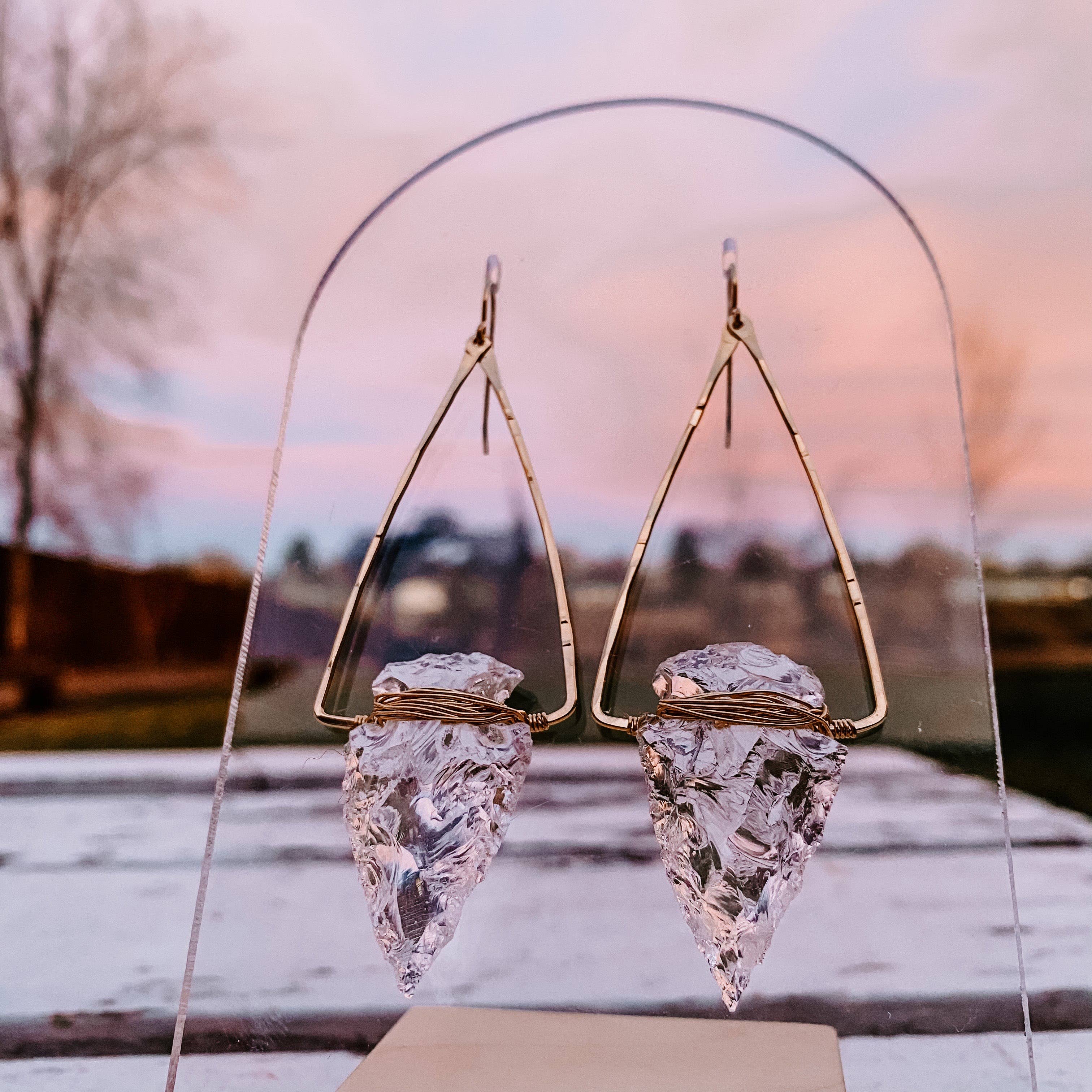 Nala Quartz Crystal Arrowhead Earrings: Sterling Silver