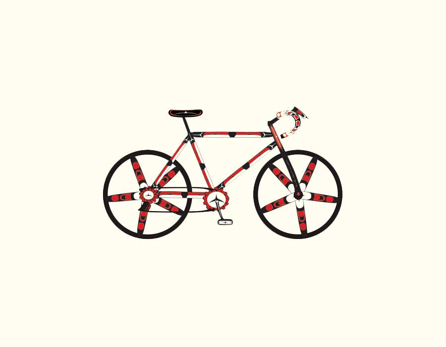 PNW Native American Bicycle 5"x7" Letterpress Print