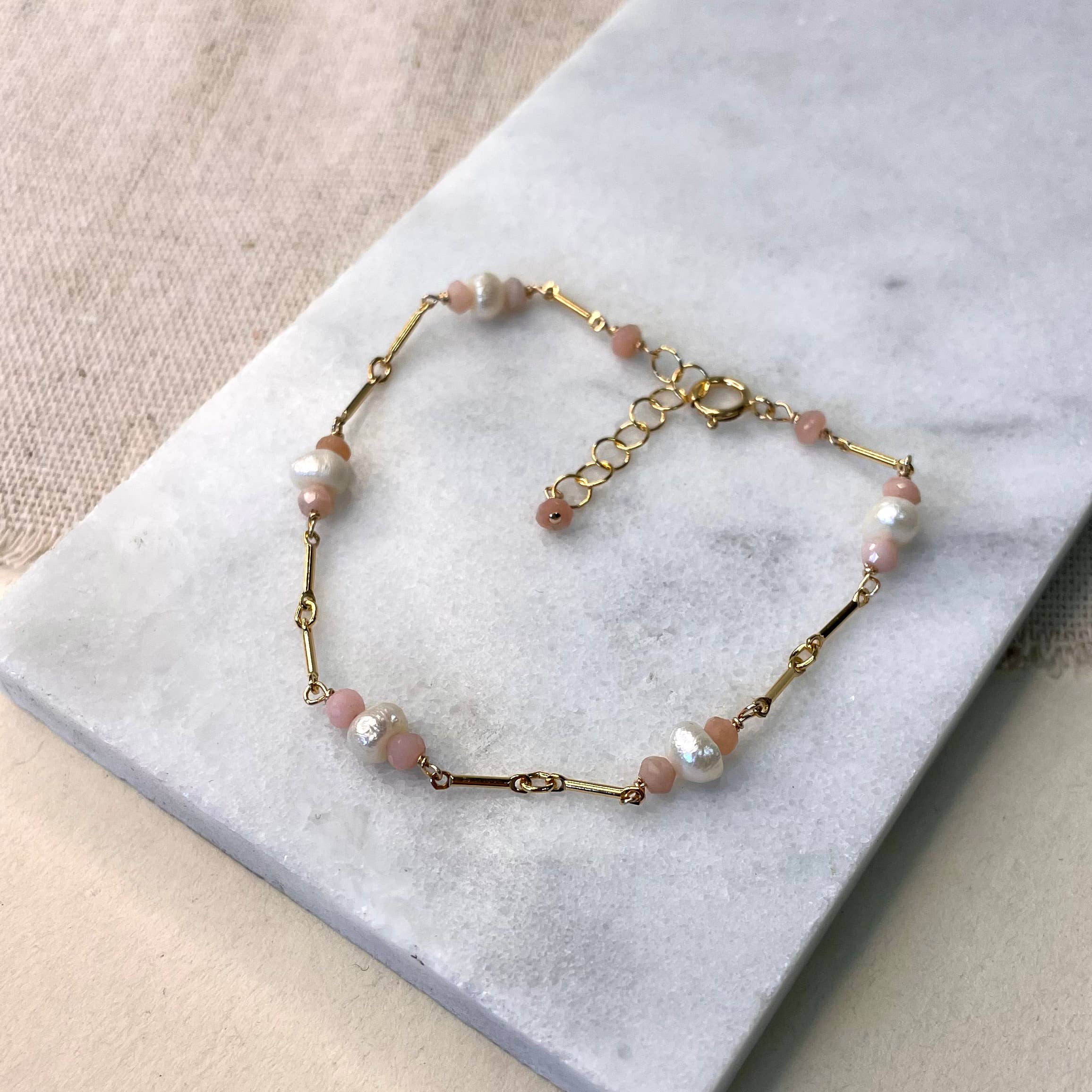 Bar and Pink Opal Bracelet: Gold Filled