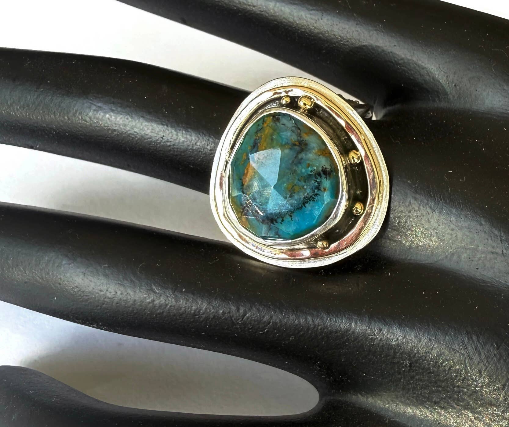 Peruvian Organic Opal Facet Ring with 14 k gold fill Accents: 8