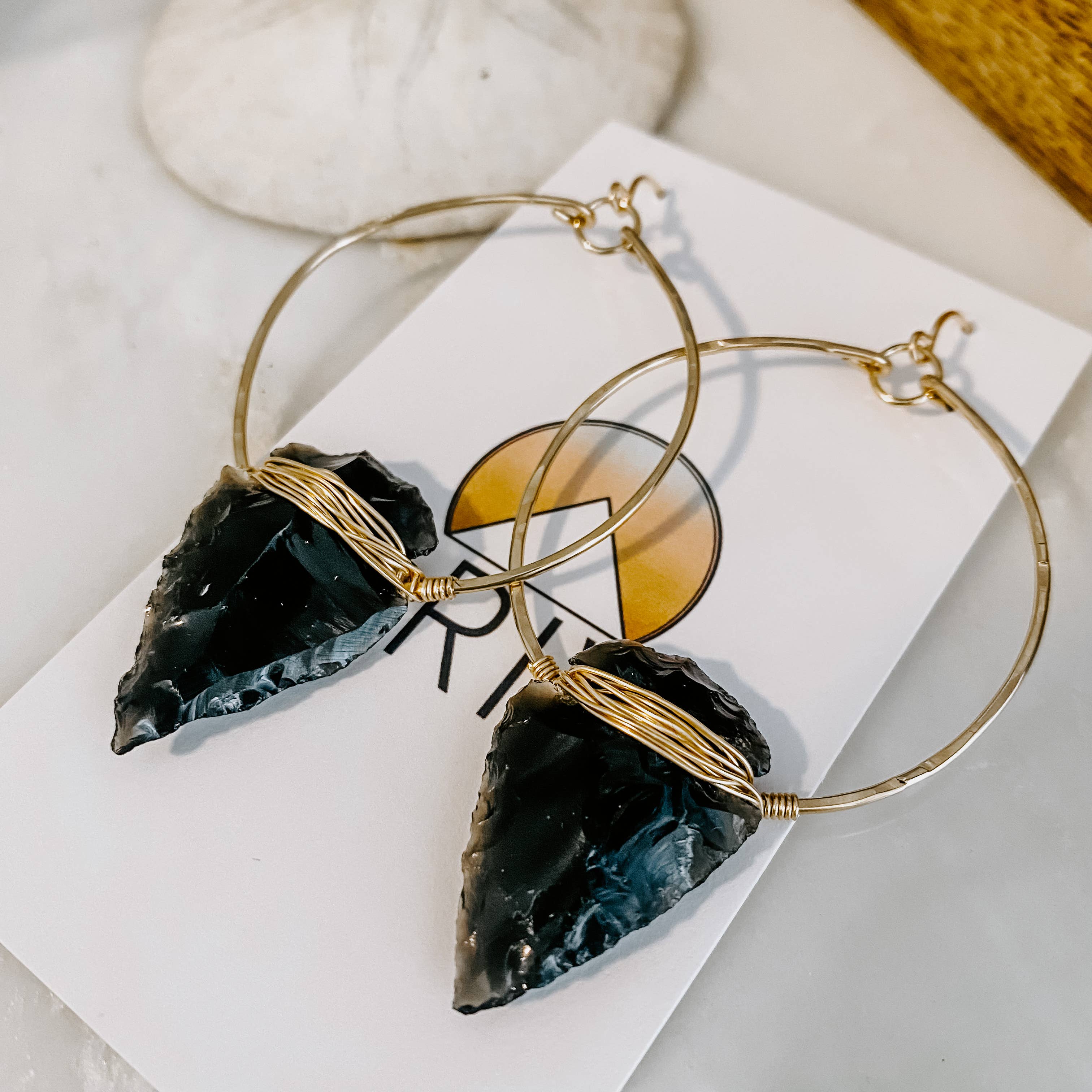 Nala Obsidian Arrowhead Hoops: 14k Gold Fill