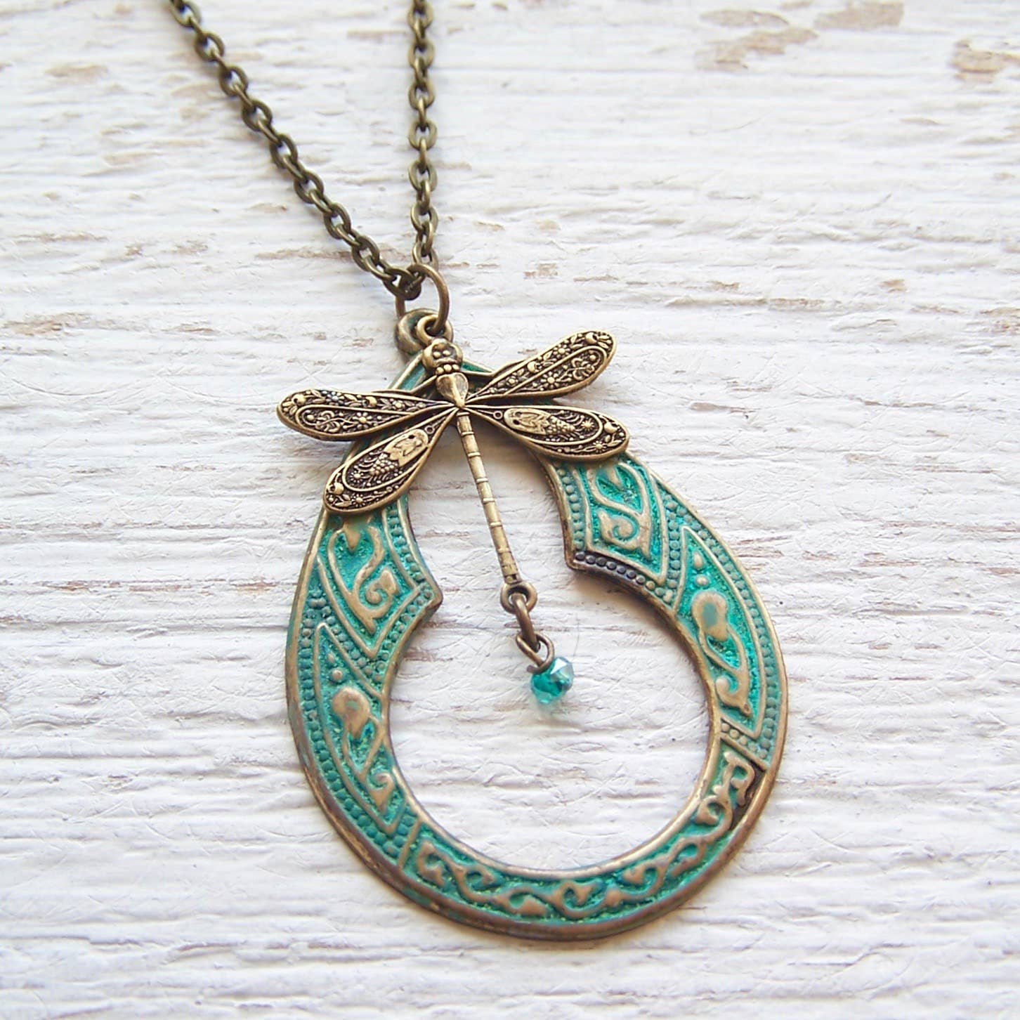 Nouveau Brass Necklace - 18" Dragonflies: 6-Keyhole