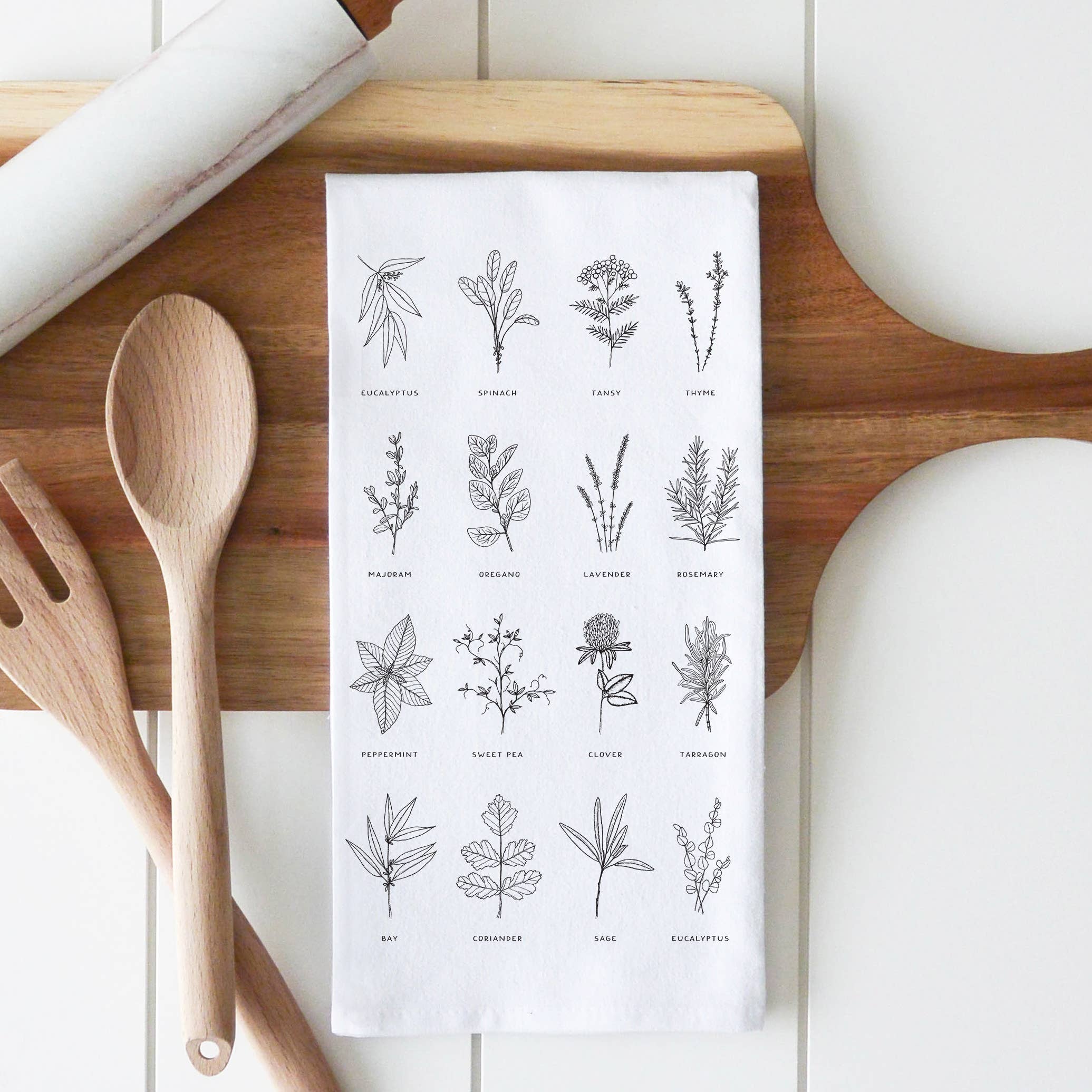 Herbs Tea Towel: White