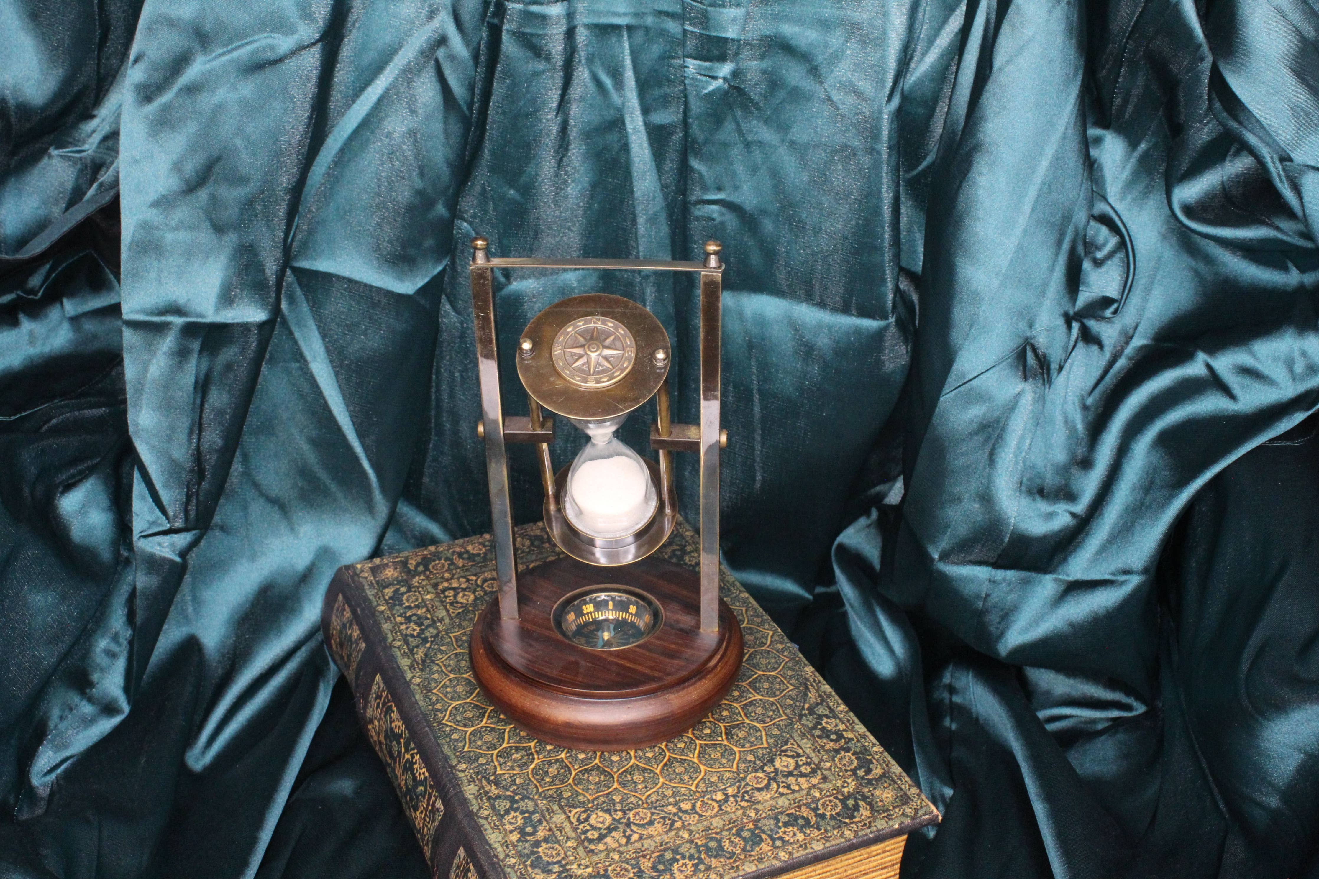 Vintage Nautical Hourglass with Compass Base, each