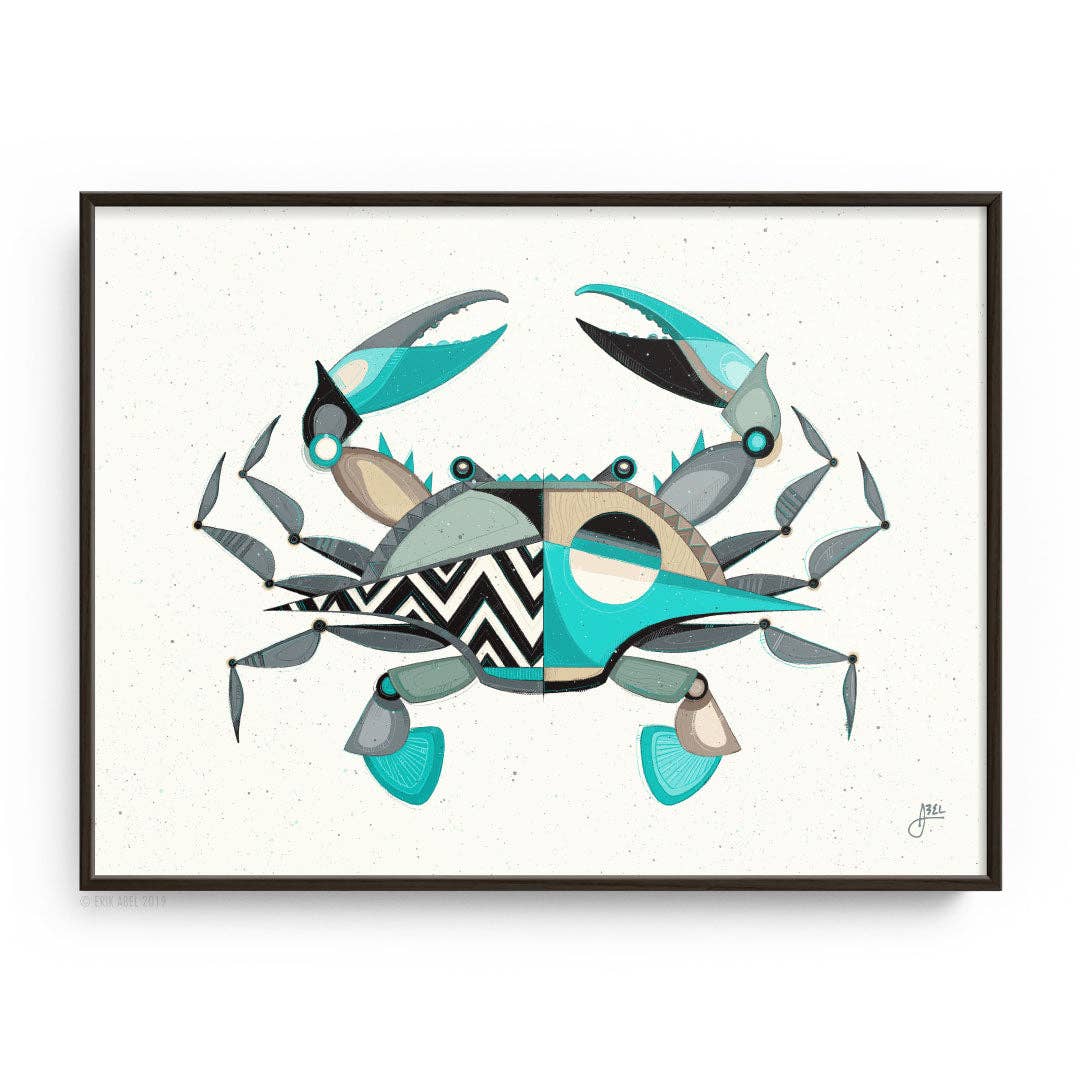 Blue Crabby - WHLSL Print: Unframed / 12x9 / Bamboo Paper