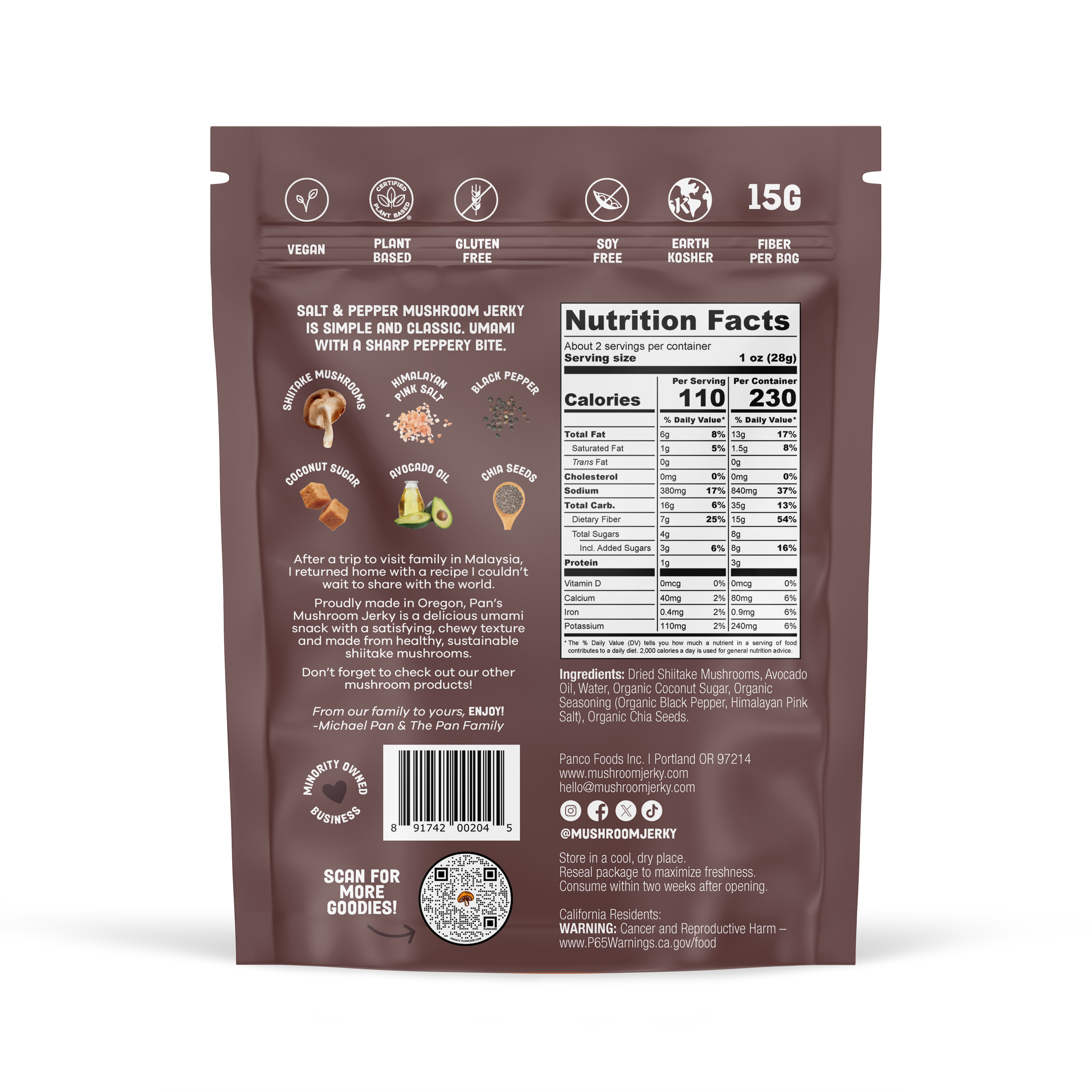 Pan's Mushroom Jerky - 2.2oz Salt & Pepper