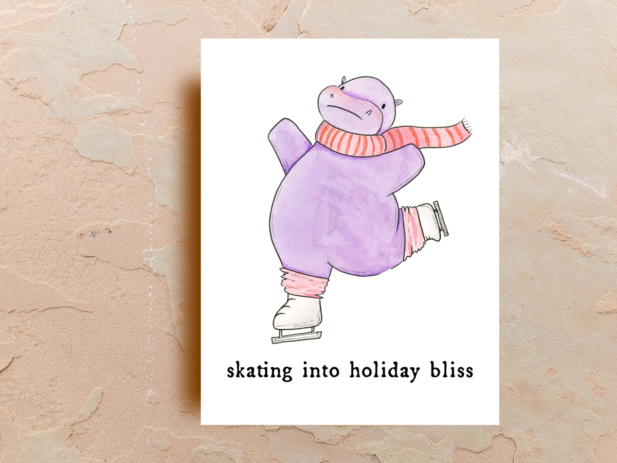 Holiday Hippo - Greeting Card