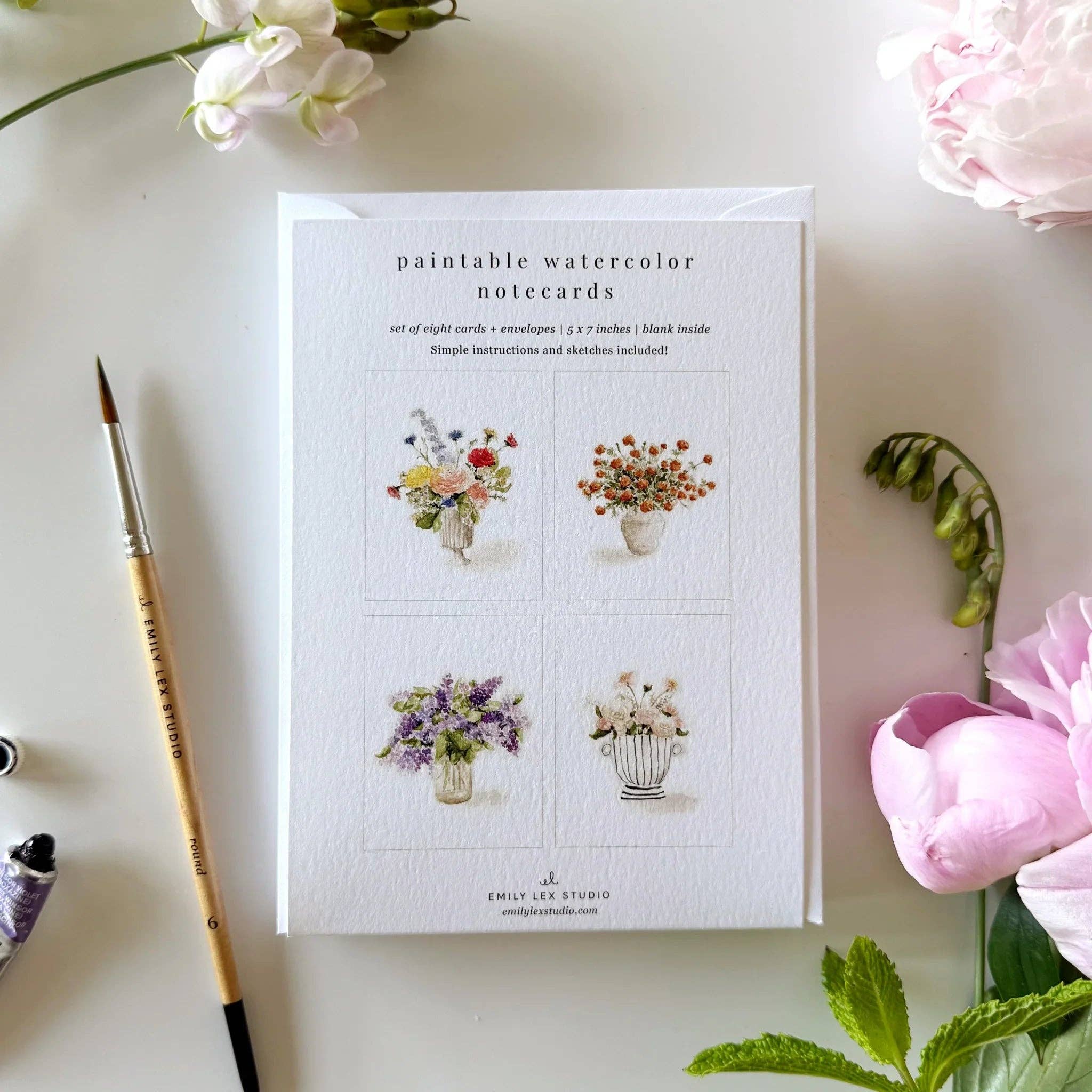 Bouquets paintable watercolor notecard set