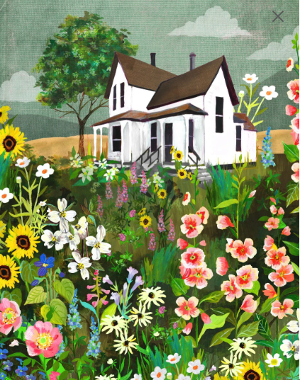 Meadow House Art Print | Rustic Wall Art | Farm Painting: 11 x 14