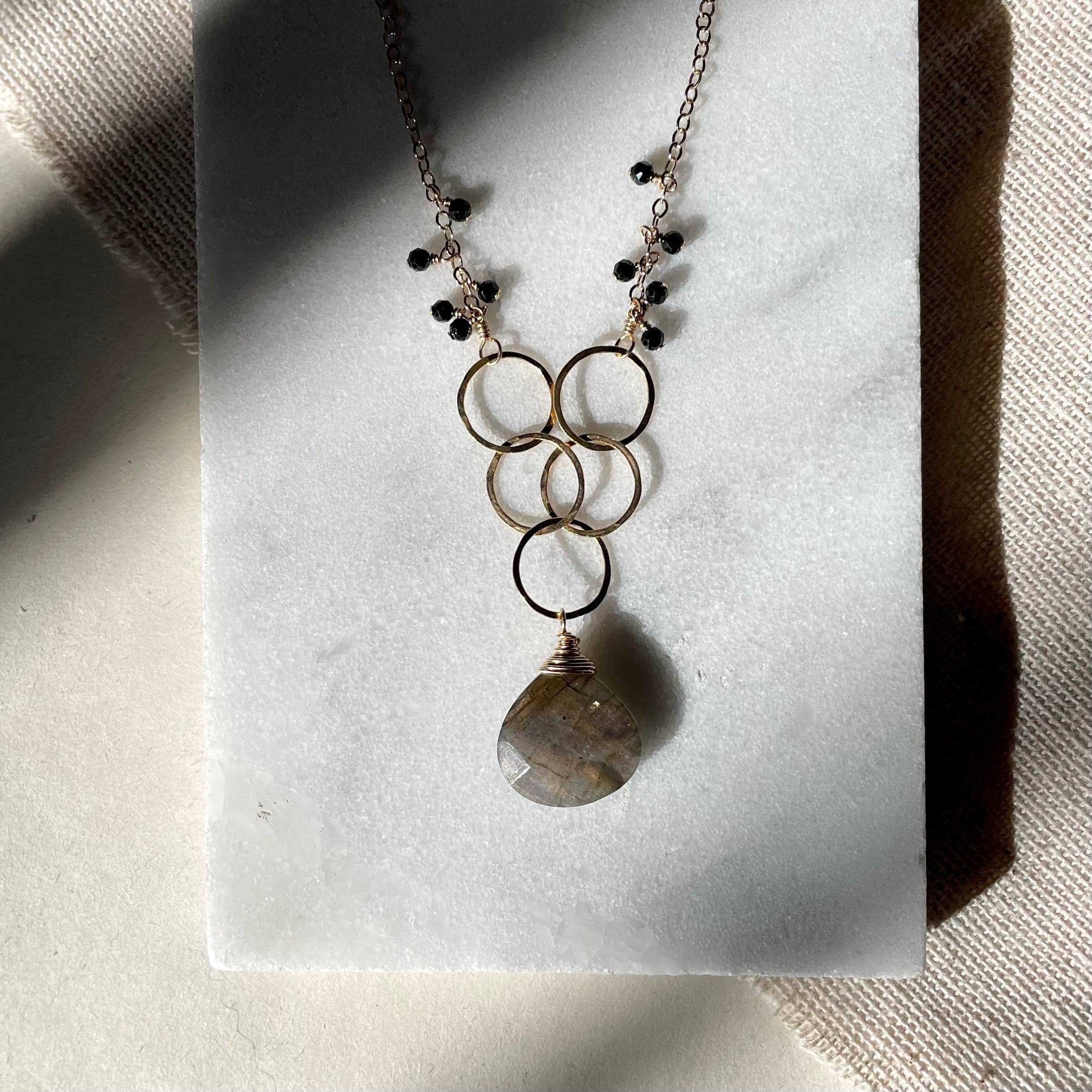 Labradorite Linked Circles Necklace: Gold Filled
