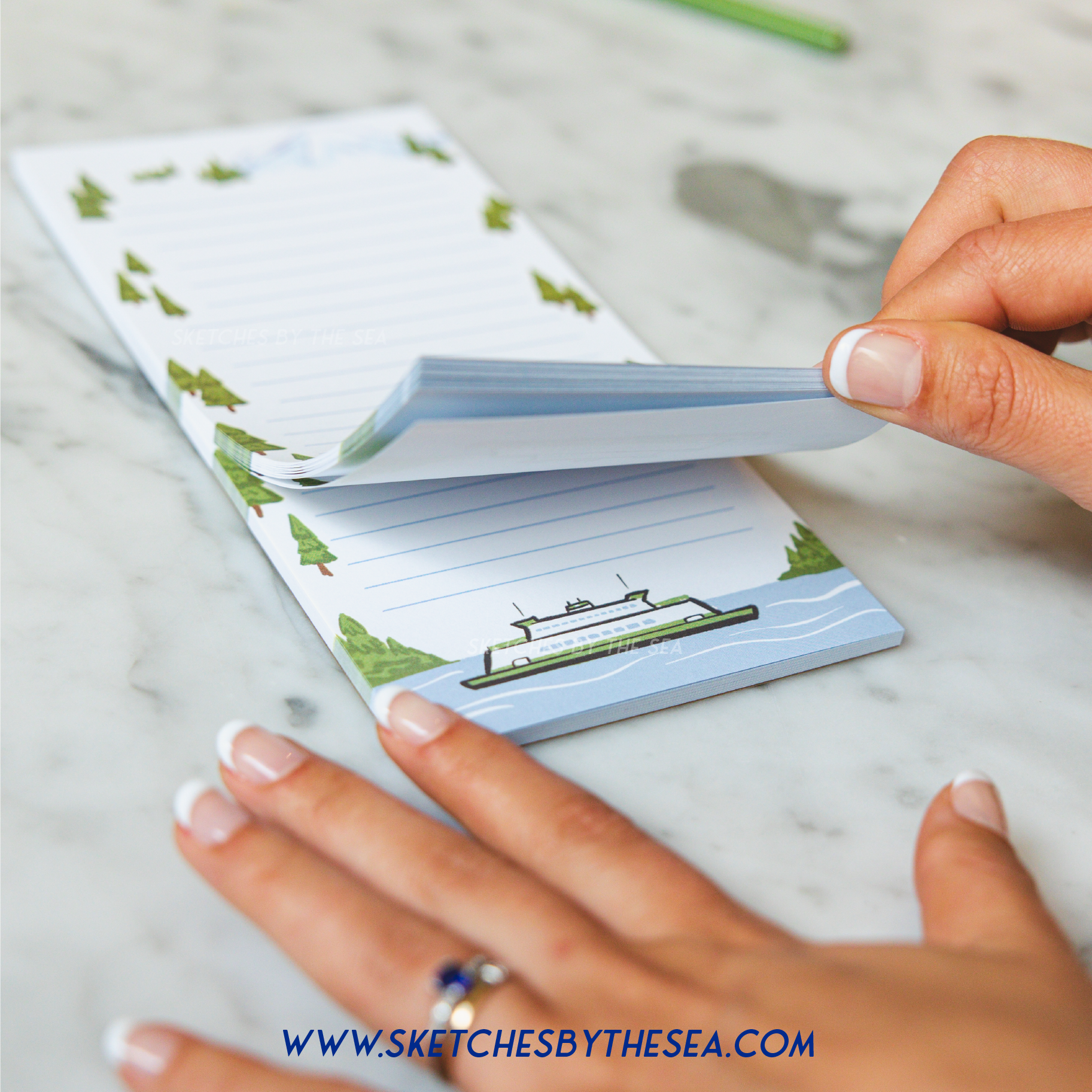 Ferry + Mountain Notepad. Cute PNW Stationery Notes