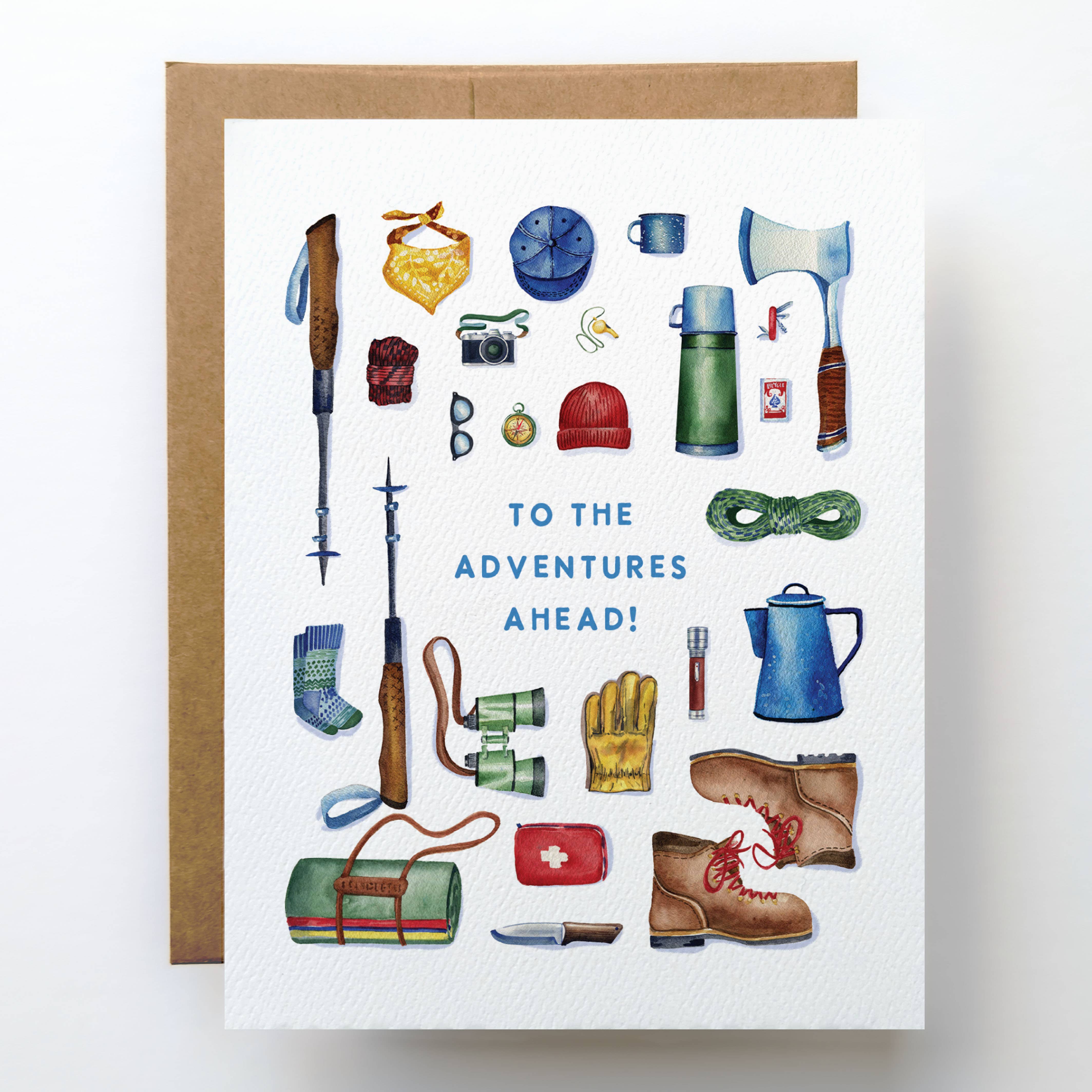 Adventure Birthday Card | Camping Hiking Gear Design: Single Card