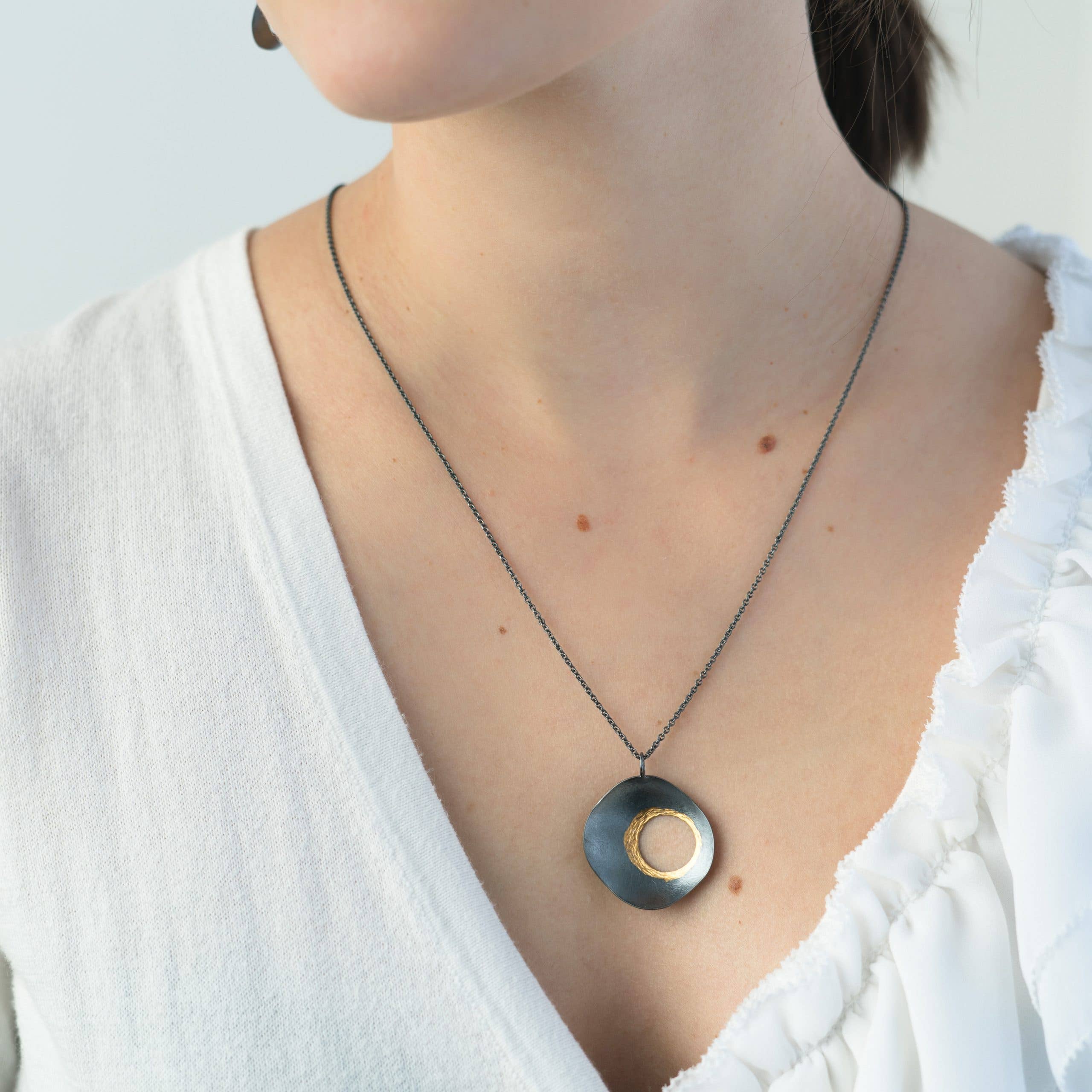 Contemporary oxidized silver and gold Celestial Necklace